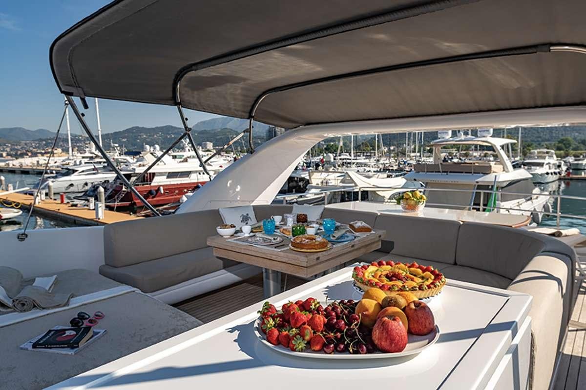a table of fruit on a boat aboard GOLDEN EAGLE Yacht for Charter