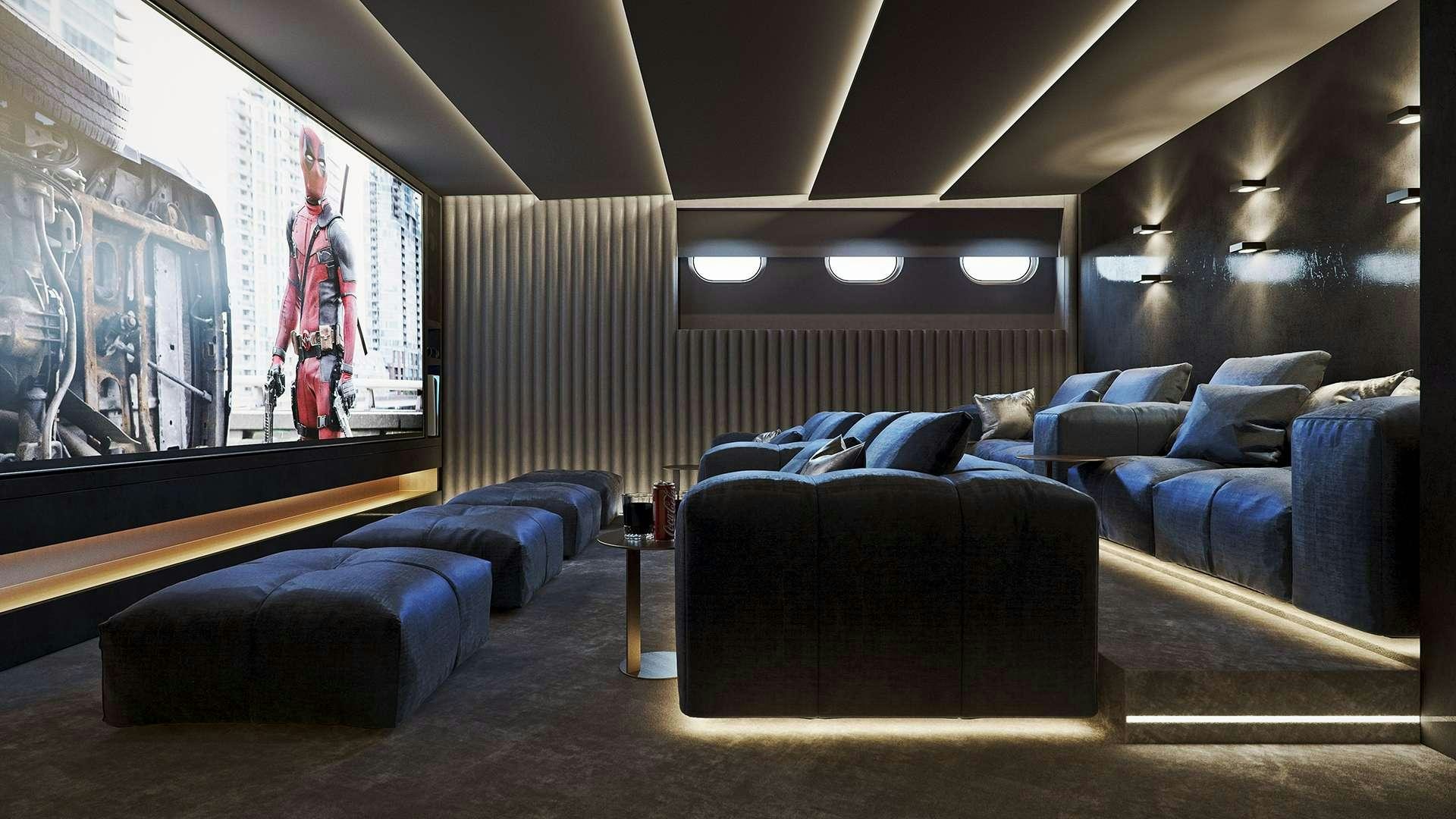 a room with a couch and a tv aboard BLACK SWAN Yacht for Charter