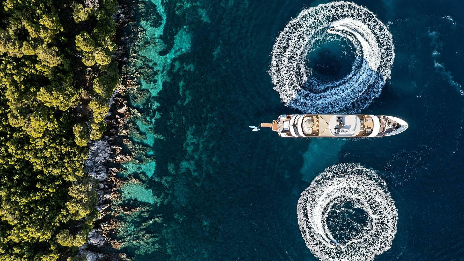 aerial view of a city aboard BLACK SWAN Yacht for Charter