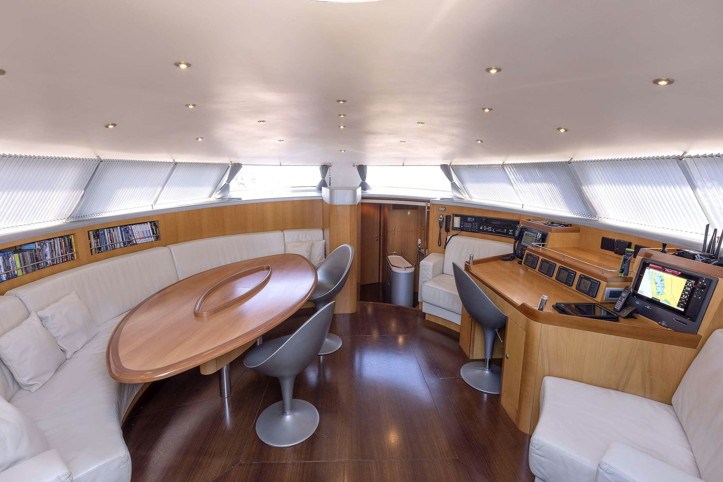 a room with a table and chairs aboard MELITI Yacht for Charter