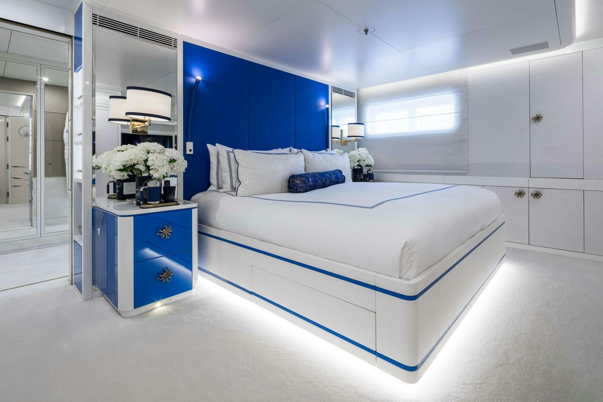 a bed in a room aboard CORAL OCEAN Yacht for Charter