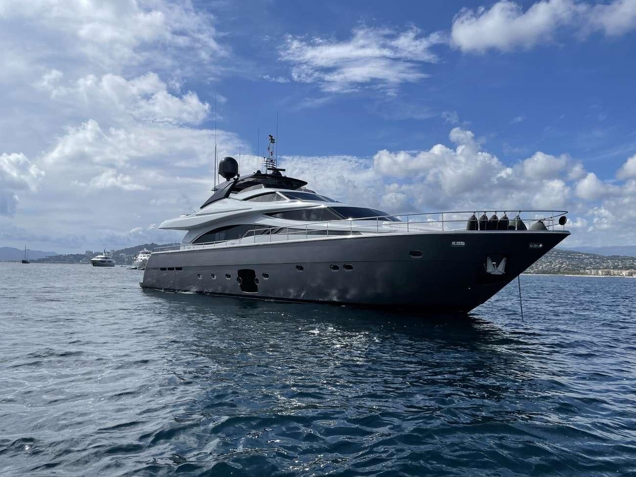 a large boat in the water aboard FERRETTI 881 RPH Yacht for Charter