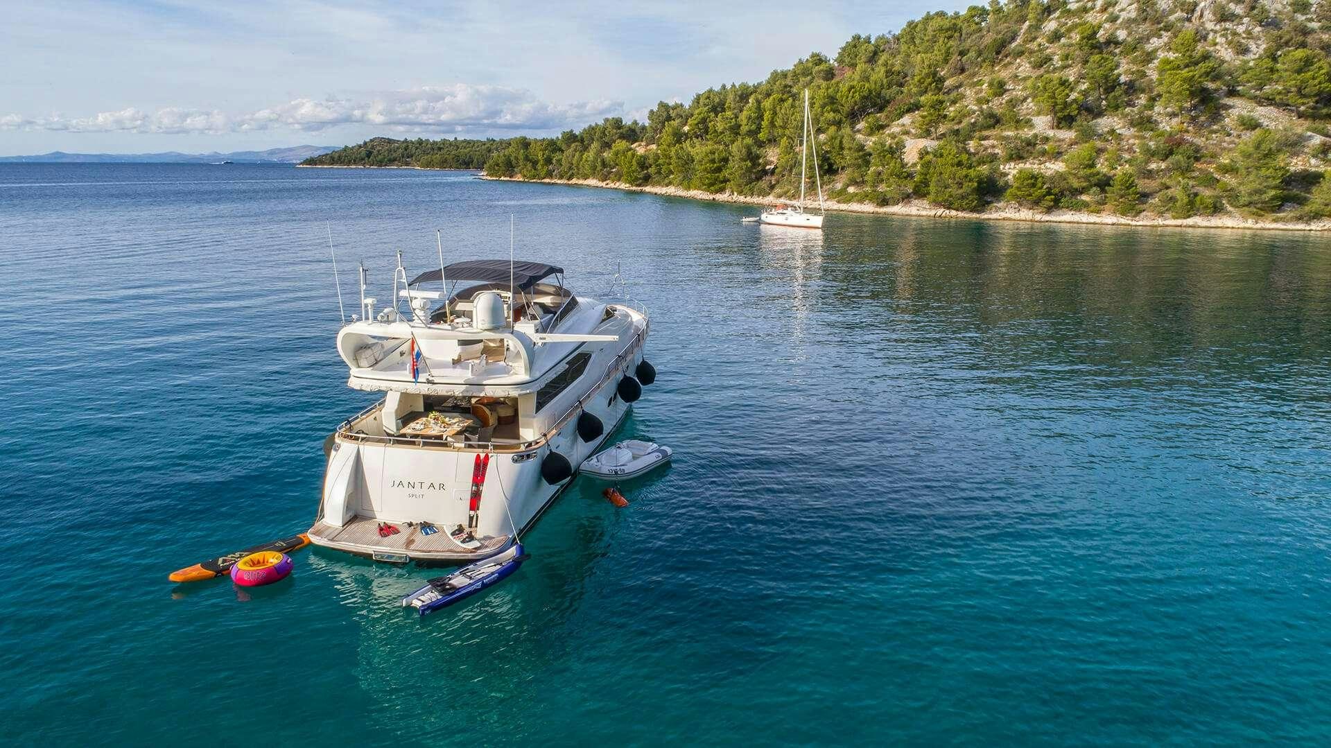 a boat on the water aboard JANTAR Yacht for Charter