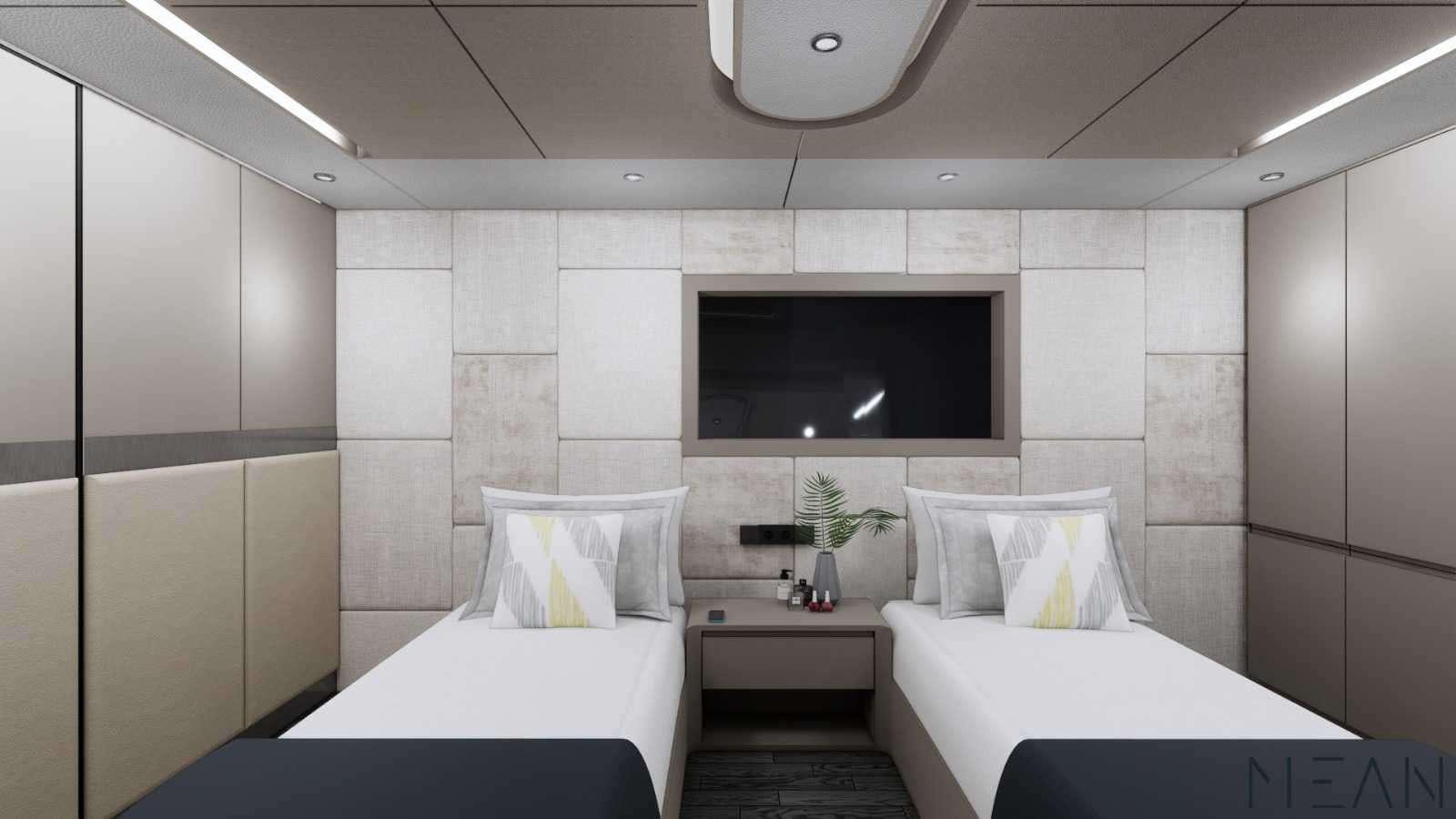 a room with white walls aboard NORTH WIND Yacht for Charter