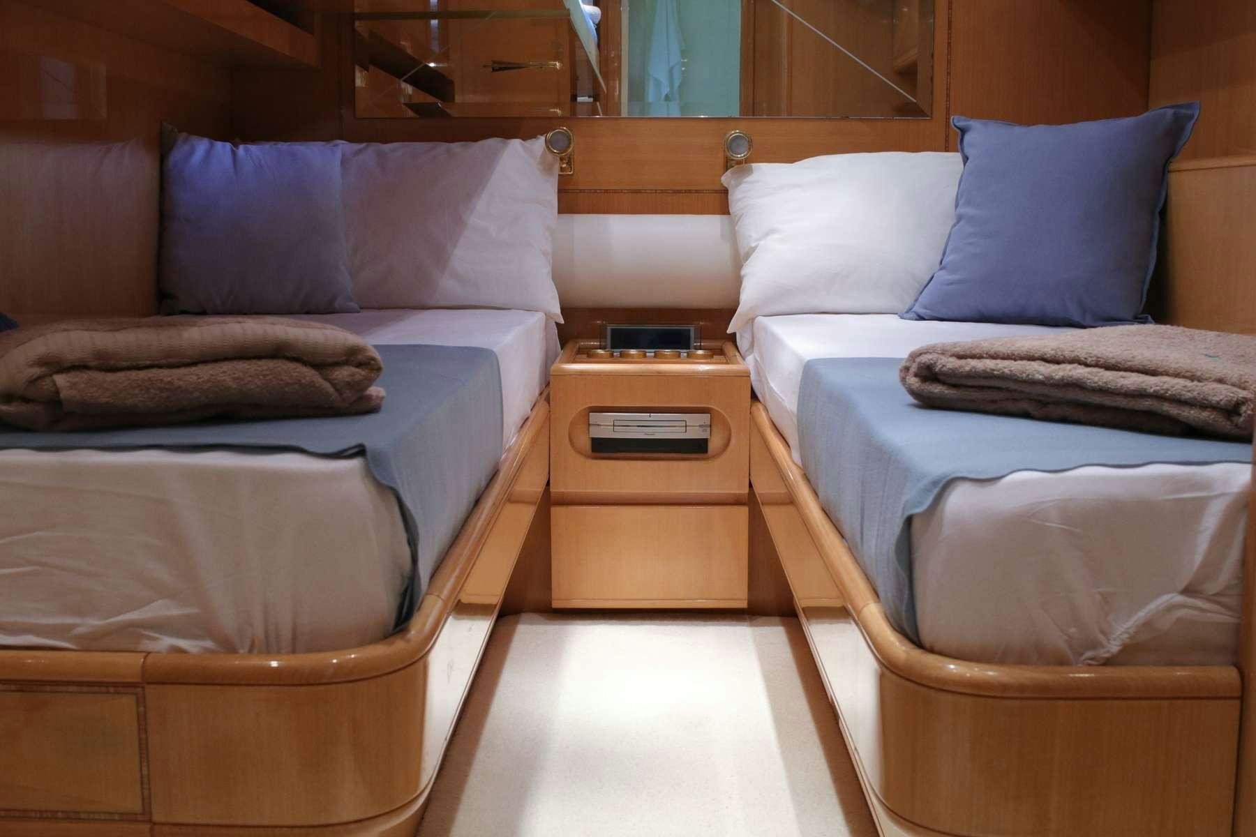 beds in a room aboard CIKILA Yacht for Charter