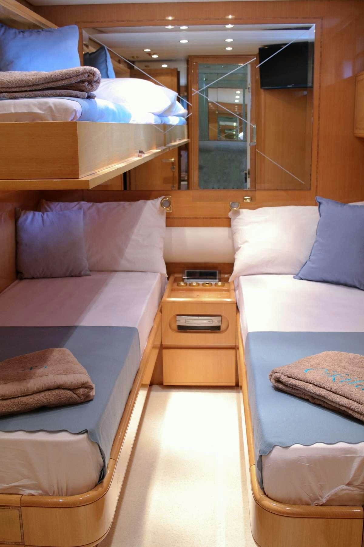 a room with beds and a window aboard CIKILA Yacht for Charter