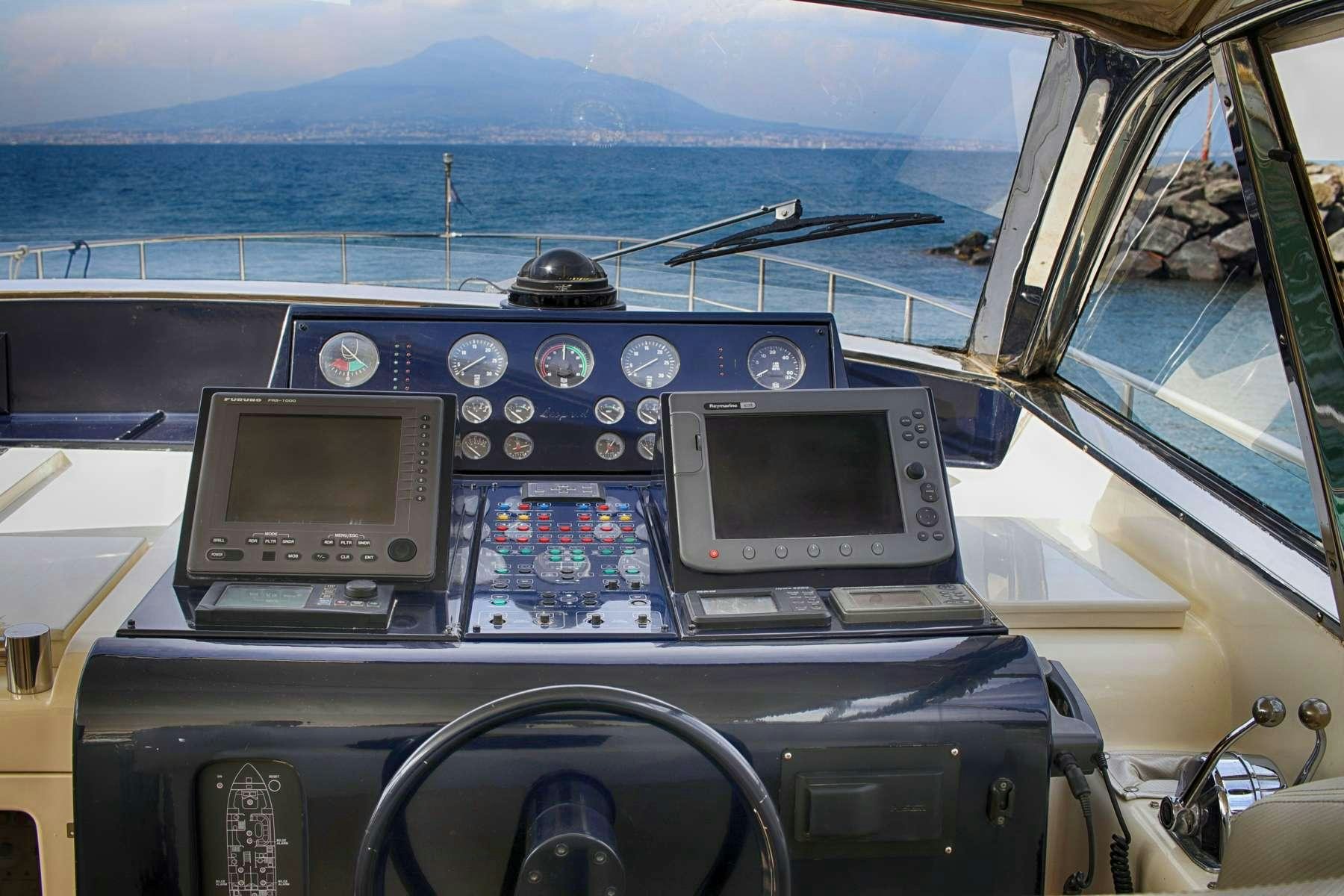 the cockpit of a plane aboard CIKILA Yacht for Charter