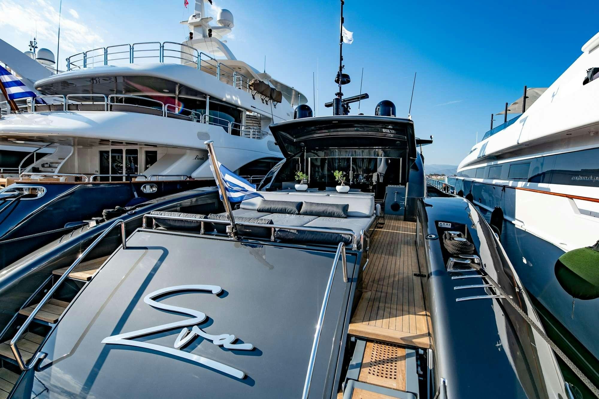 a dock with many boats aboard EVA Yacht for Charter