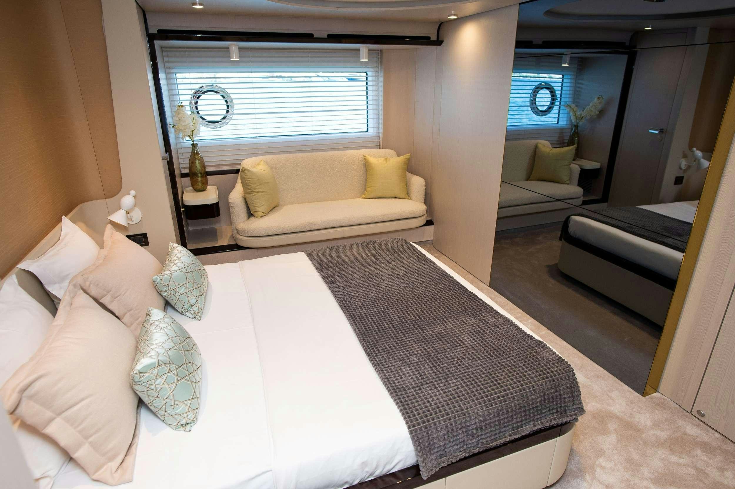 a bed in a room aboard PREWI Yacht for Charter