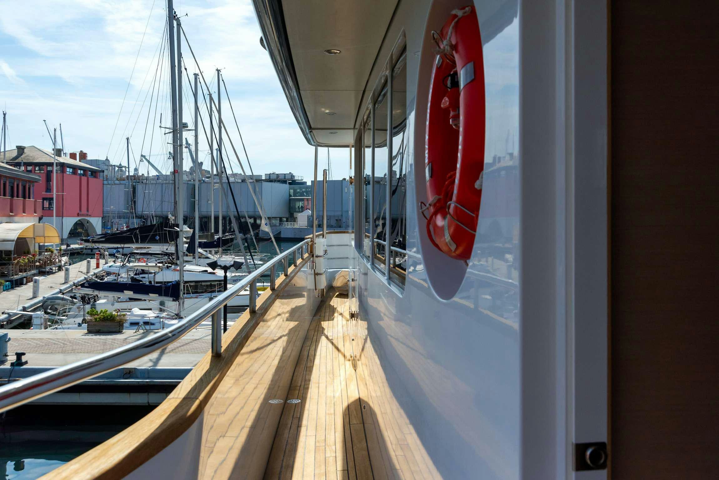 a view of a deck of a ship and a dock aboard GRANIL Yacht for Charter
