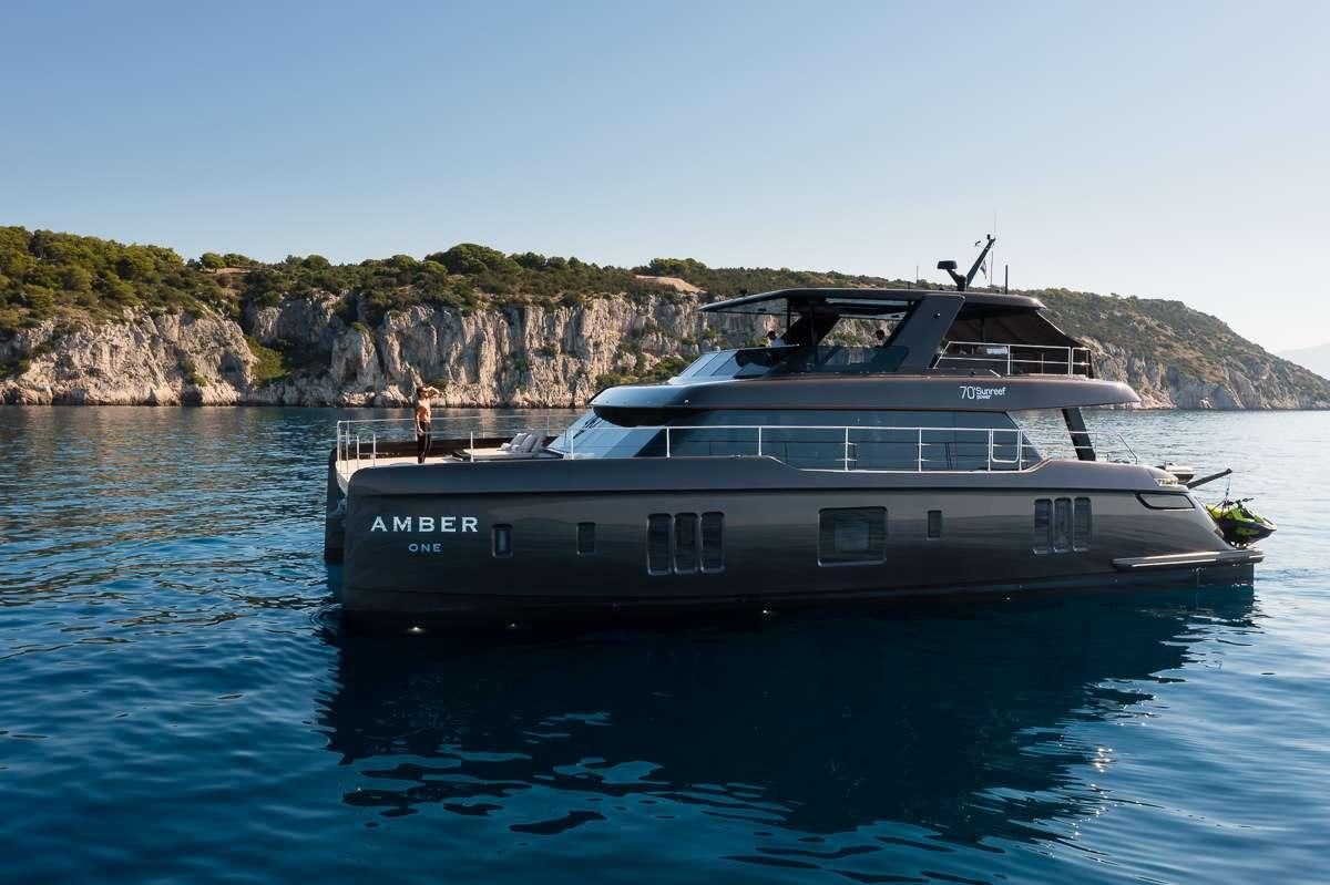 a boat on the water aboard AMBER ONE Yacht for Charter