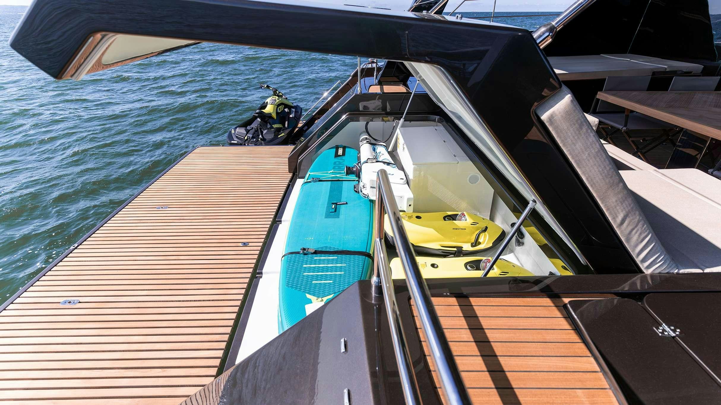 a boat with a person on it aboard AMBER ONE Yacht for Charter