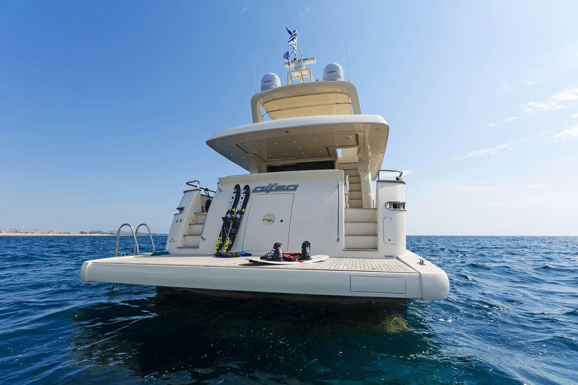a white boat on the water aboard ALFEA Yacht for Charter