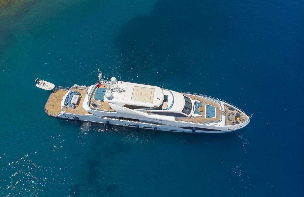 a high angle view of a boat aboard DESTINY Yacht for Charter