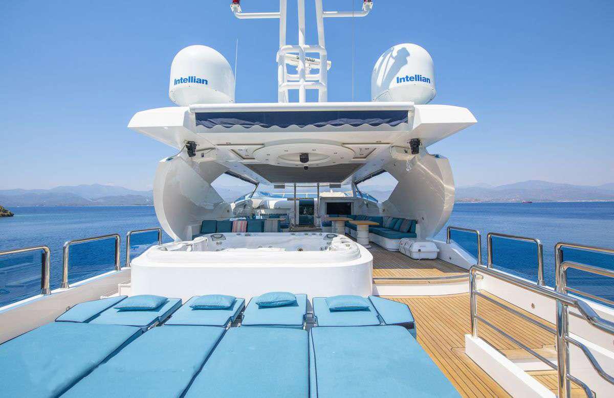 a large white aircraft on a boat aboard DESTINY Yacht for Charter