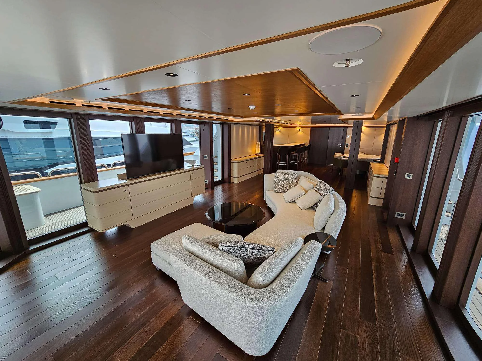 a living room with a wood floor aboard ISABELL PRINCESS OF THE SEA Yacht for Charter