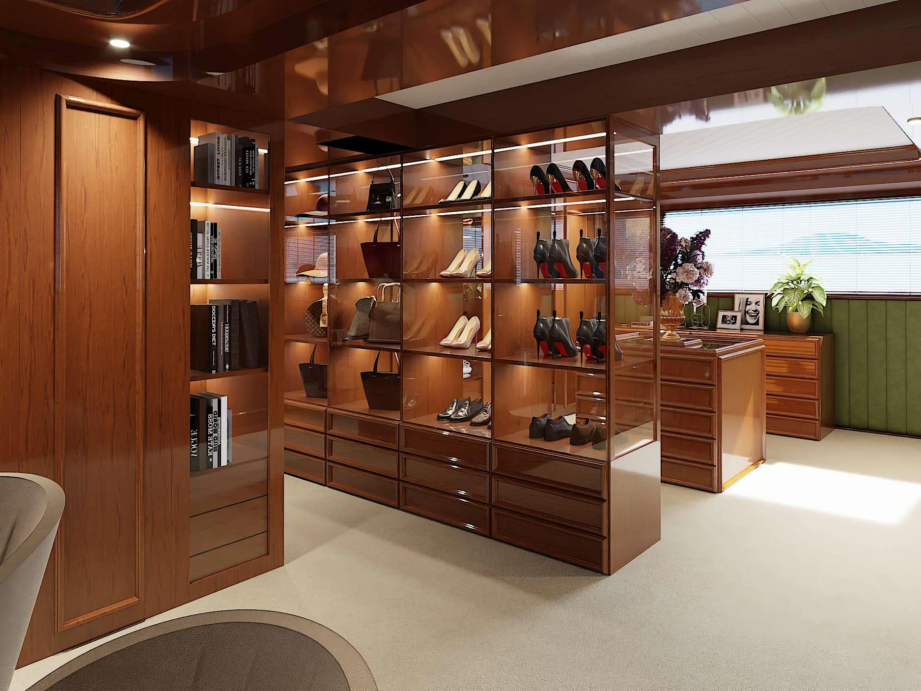 a room with shelves and a shelf aboard ISABELL PRINCESS OF THE SEA Yacht for Charter