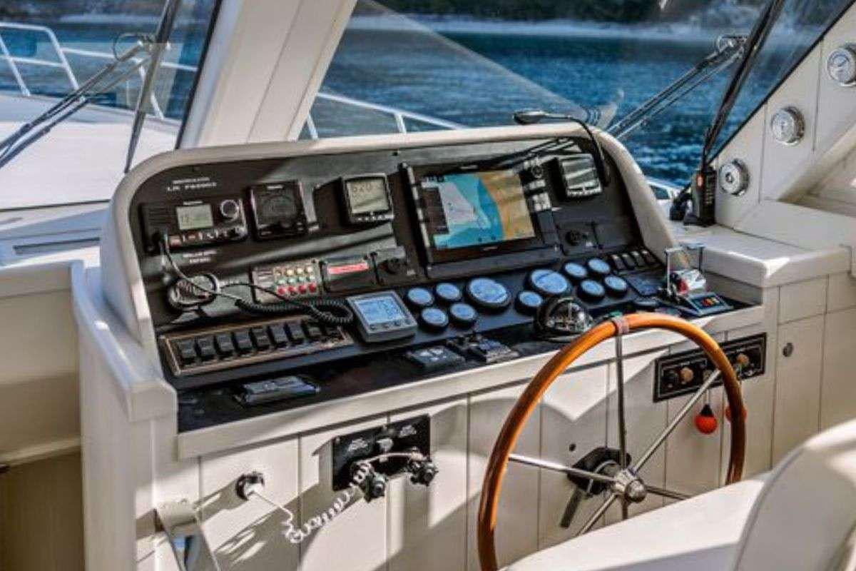 the inside of a cockpit aboard FLAMENGA Yacht for Charter