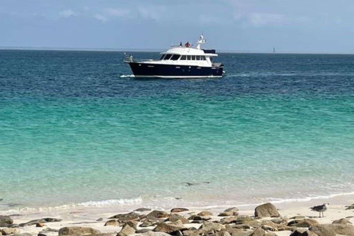 a boat in the water aboard FLAMENGA Yacht for Charter