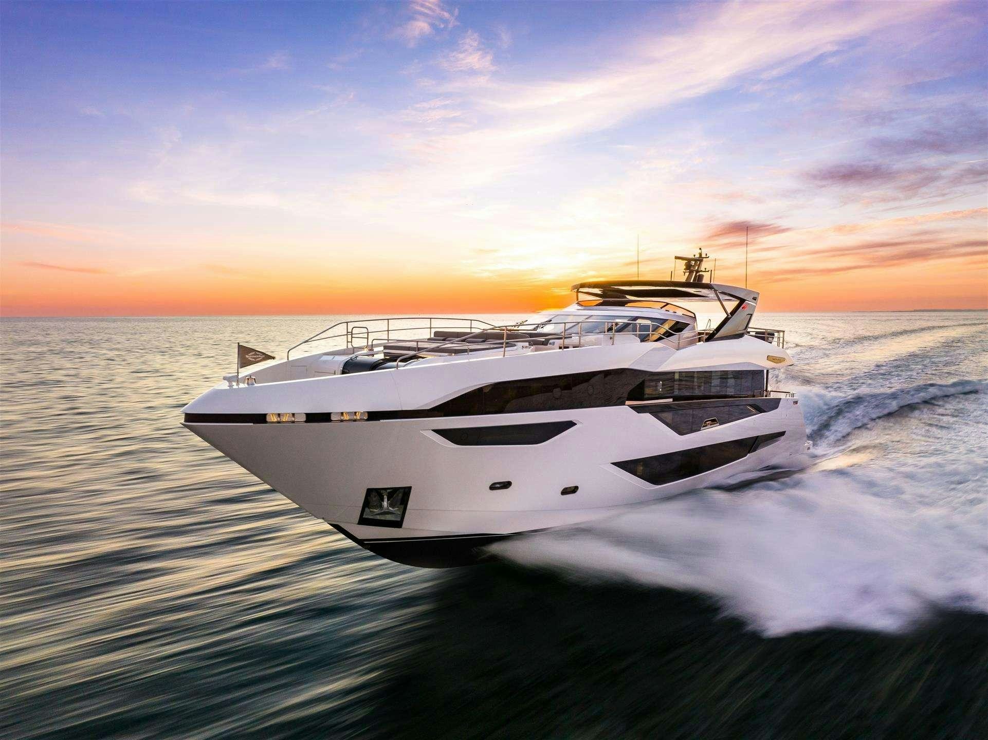 a white yacht in the water aboard MY SCORPION Yacht for Charter