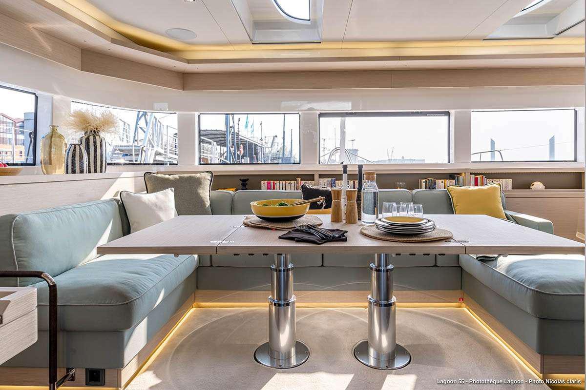 a modern looking living room aboard VALINOR Yacht for Charter