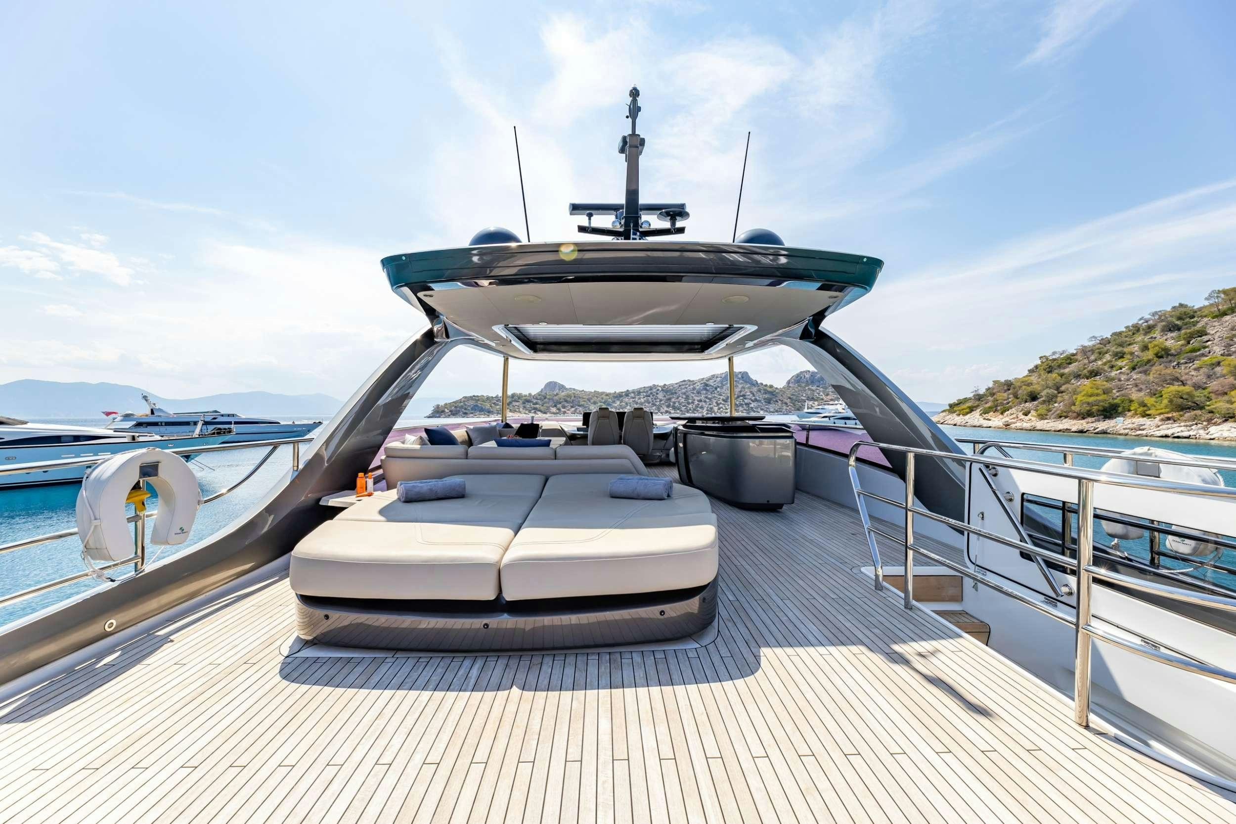 a boat on a deck aboard VISTA Yacht for Charter