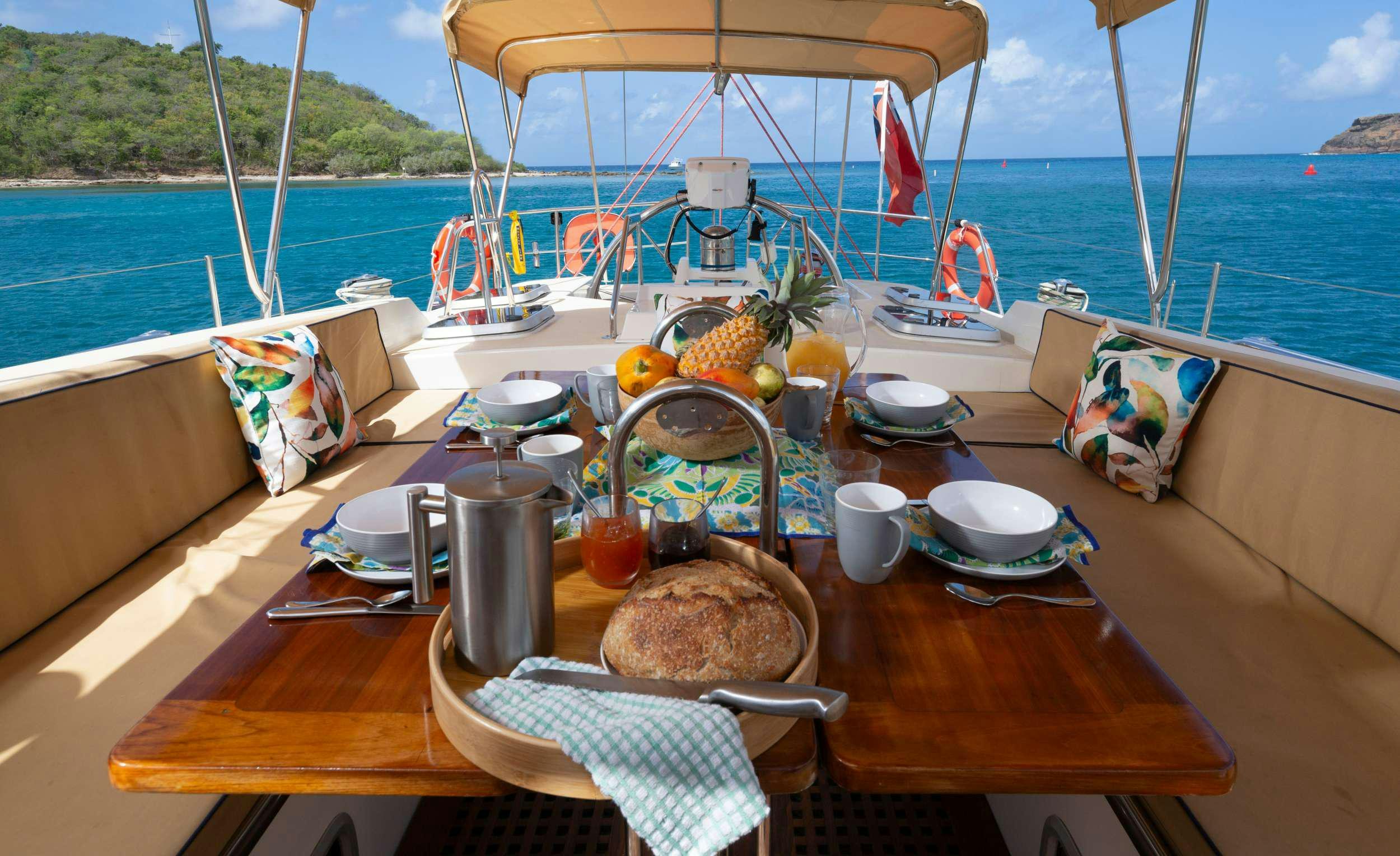 a table with food on it aboard ARROW OF AYR Yacht for Charter