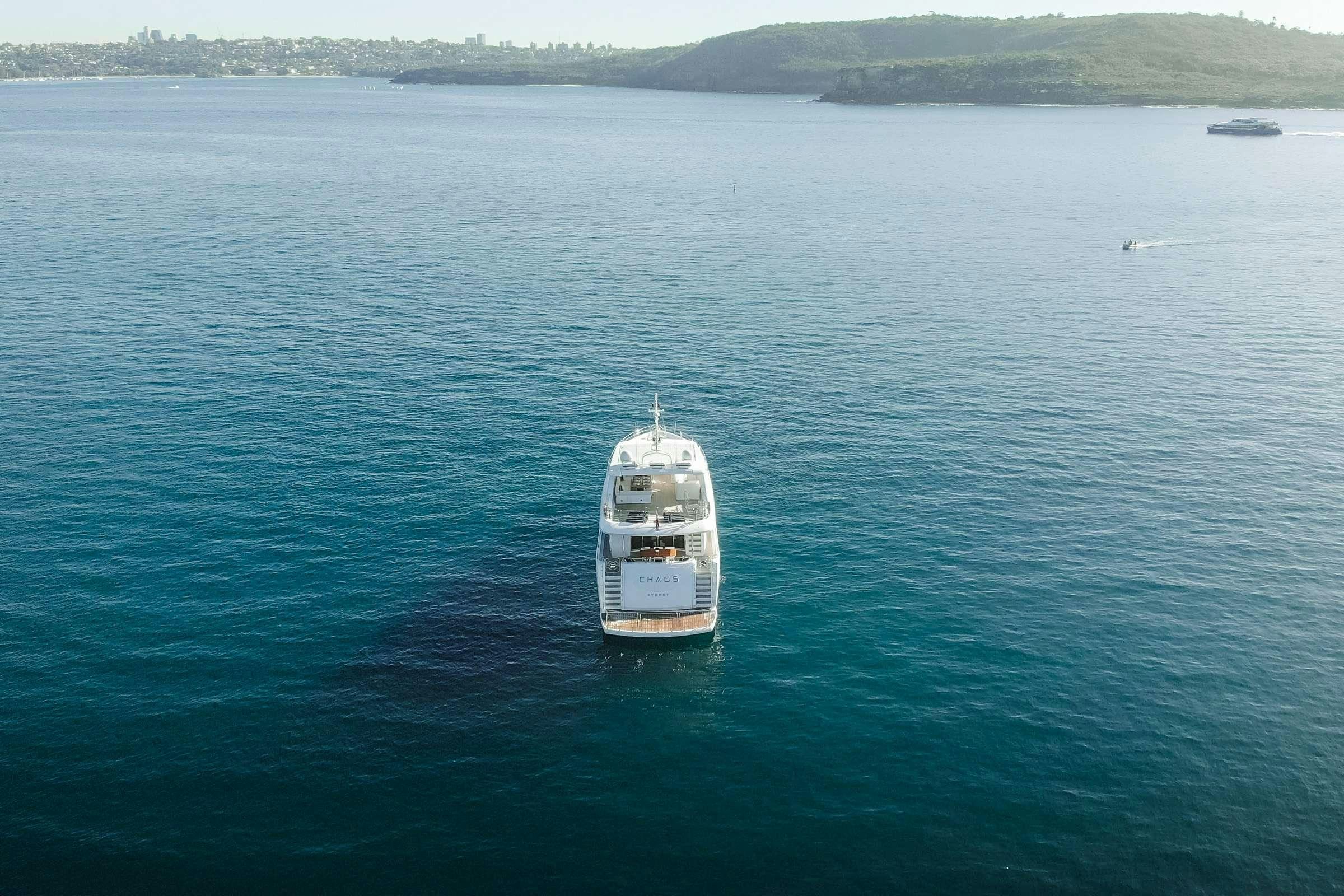 a boat on the water aboard CHAOS Yacht for Charter