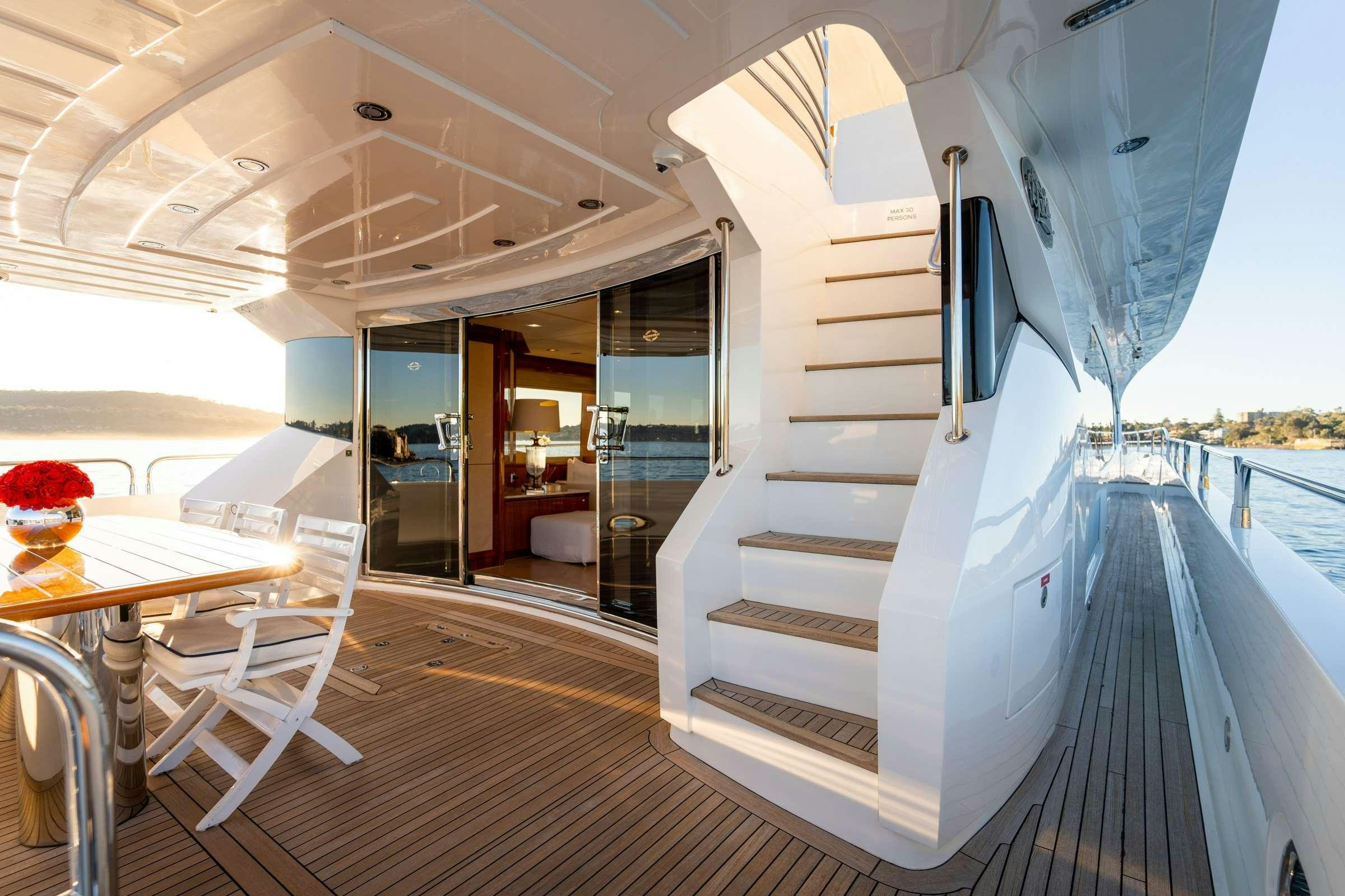 a boat on a deck aboard CHAOS Yacht for Charter