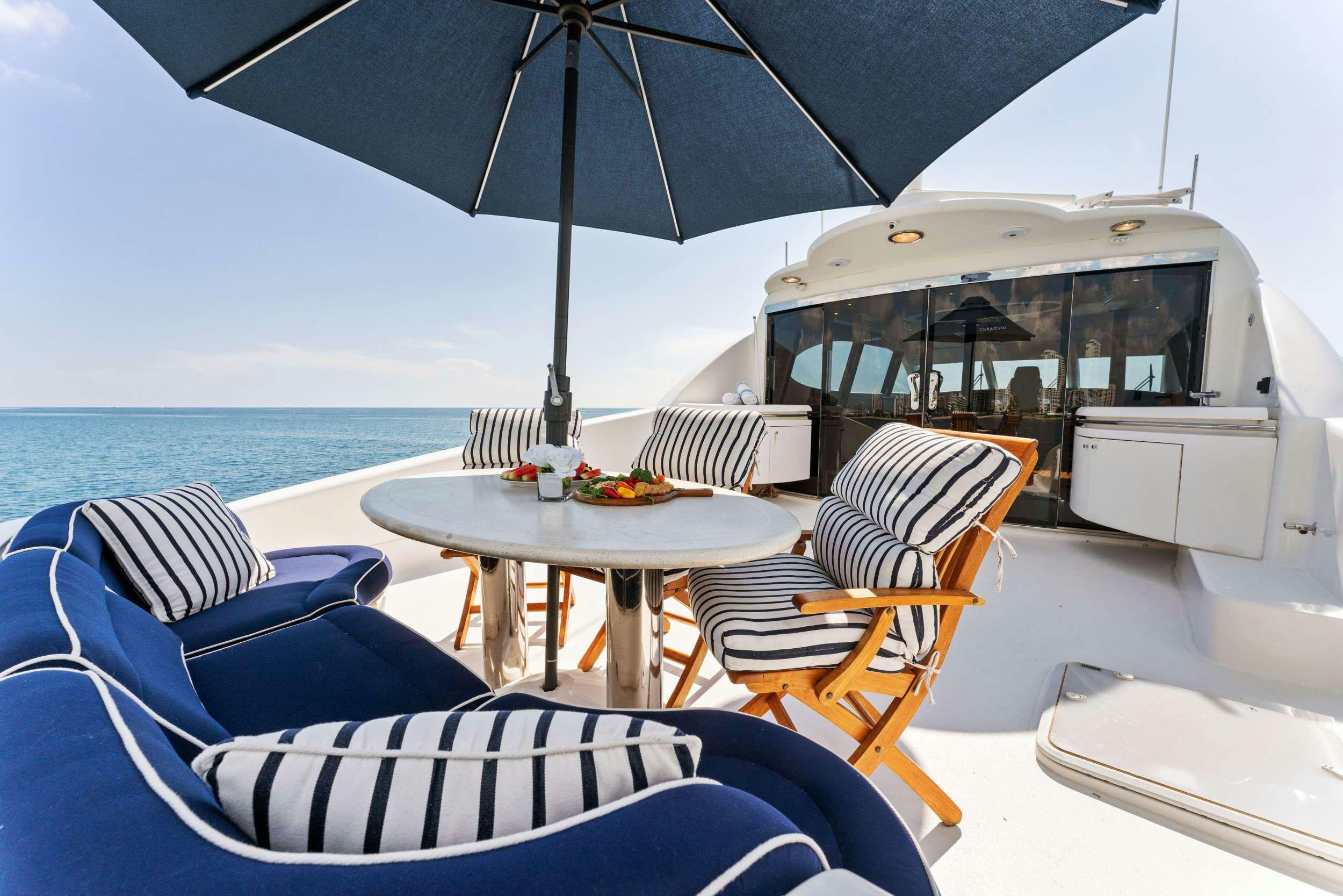 a table and chairs on a boat aboard CORAGGIO Yacht for Charter