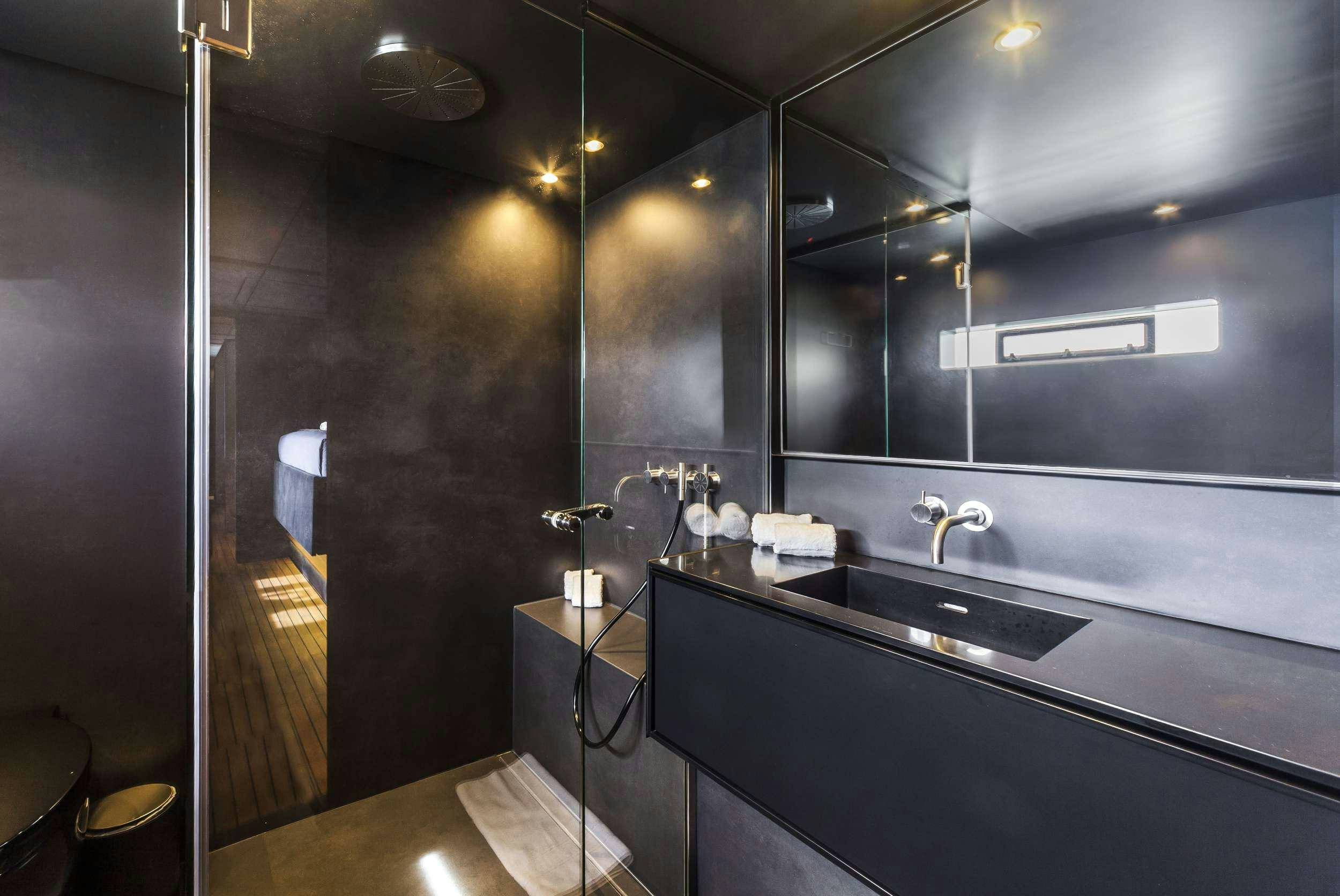 a bathroom with a large countertop aboard MIDORI Yacht for Charter