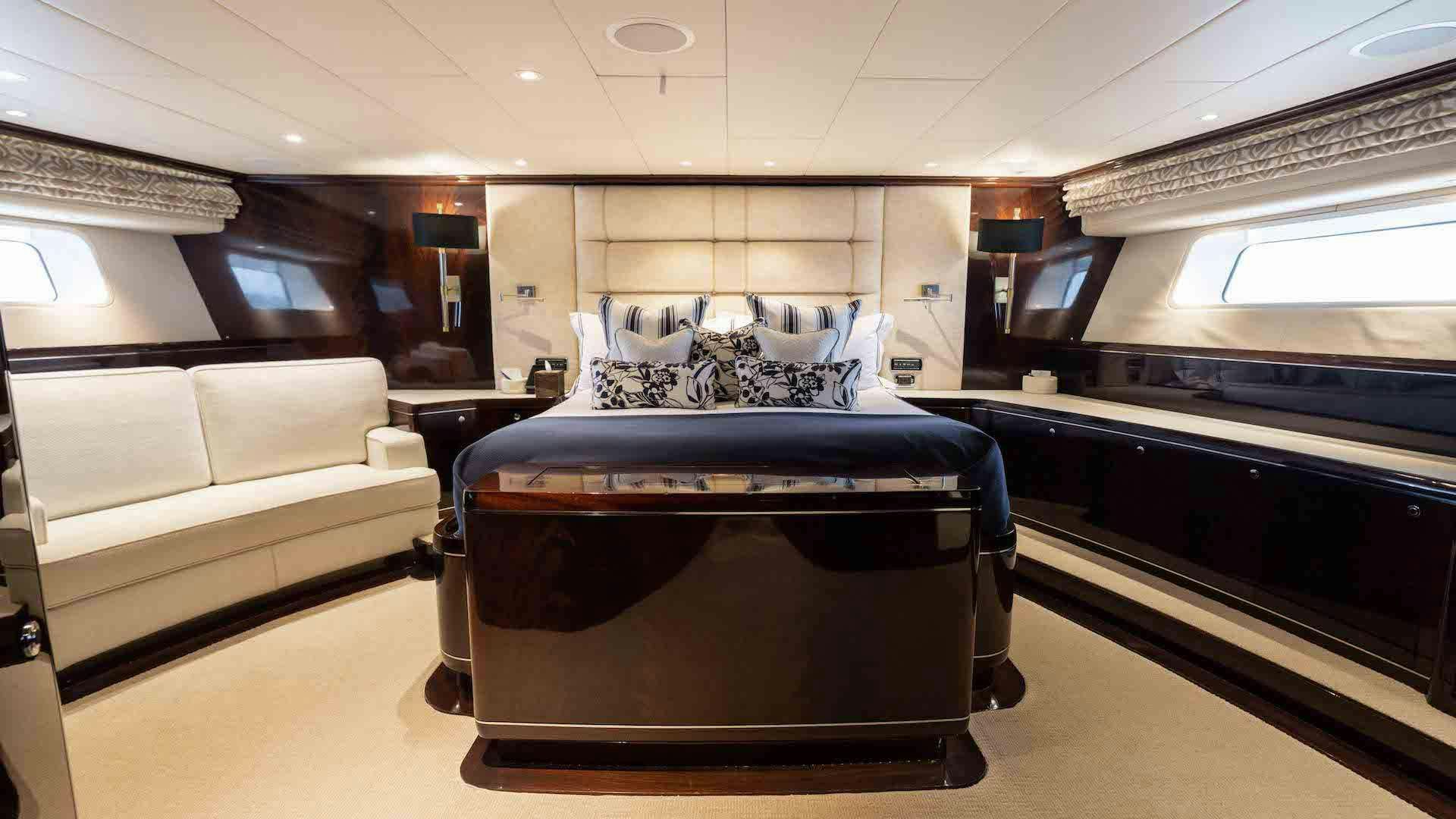 a blue suitcase on a train aboard ANEMOI Yacht for Charter