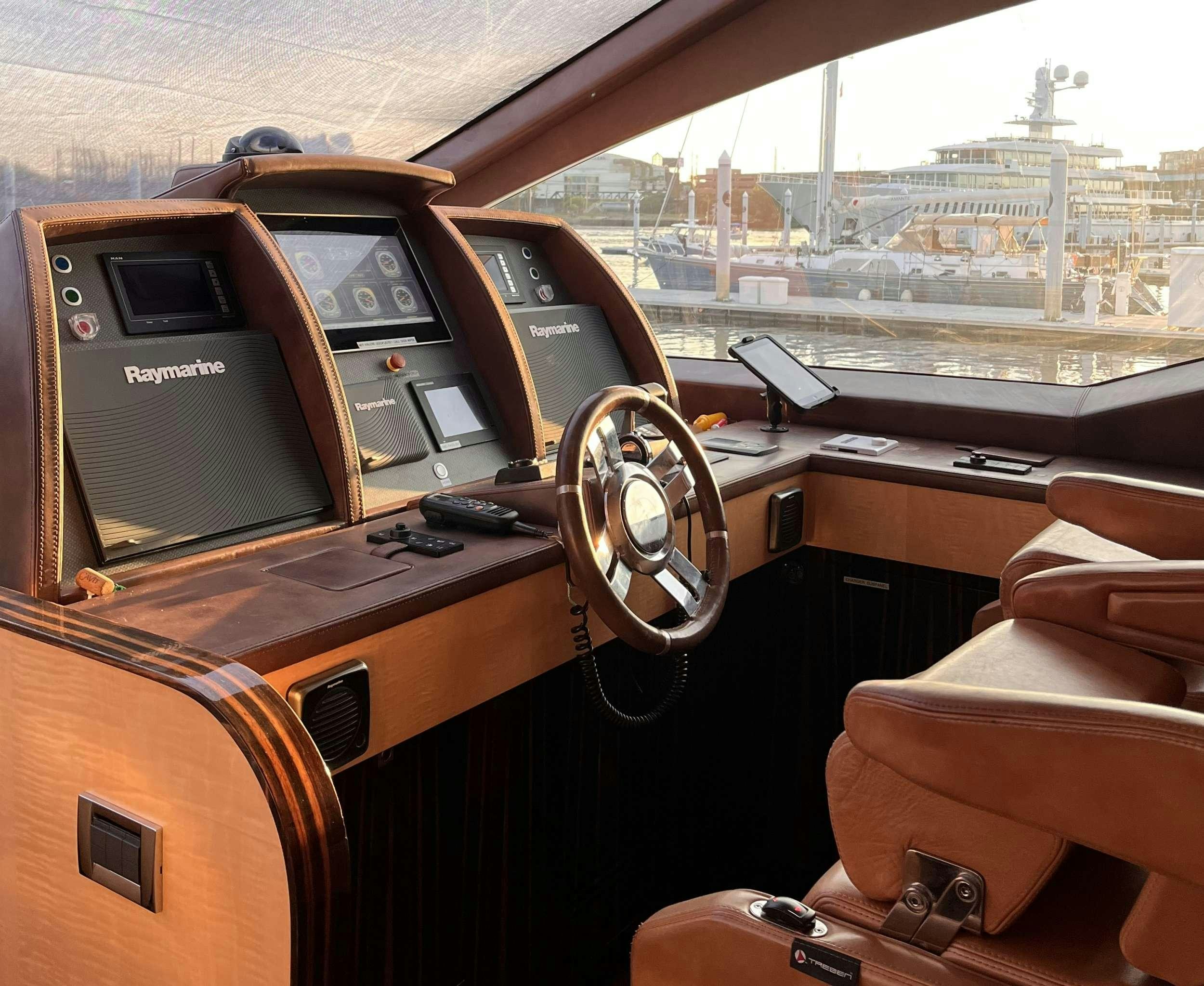 the inside of a car aboard 86  ITALIAN Yacht for Charter