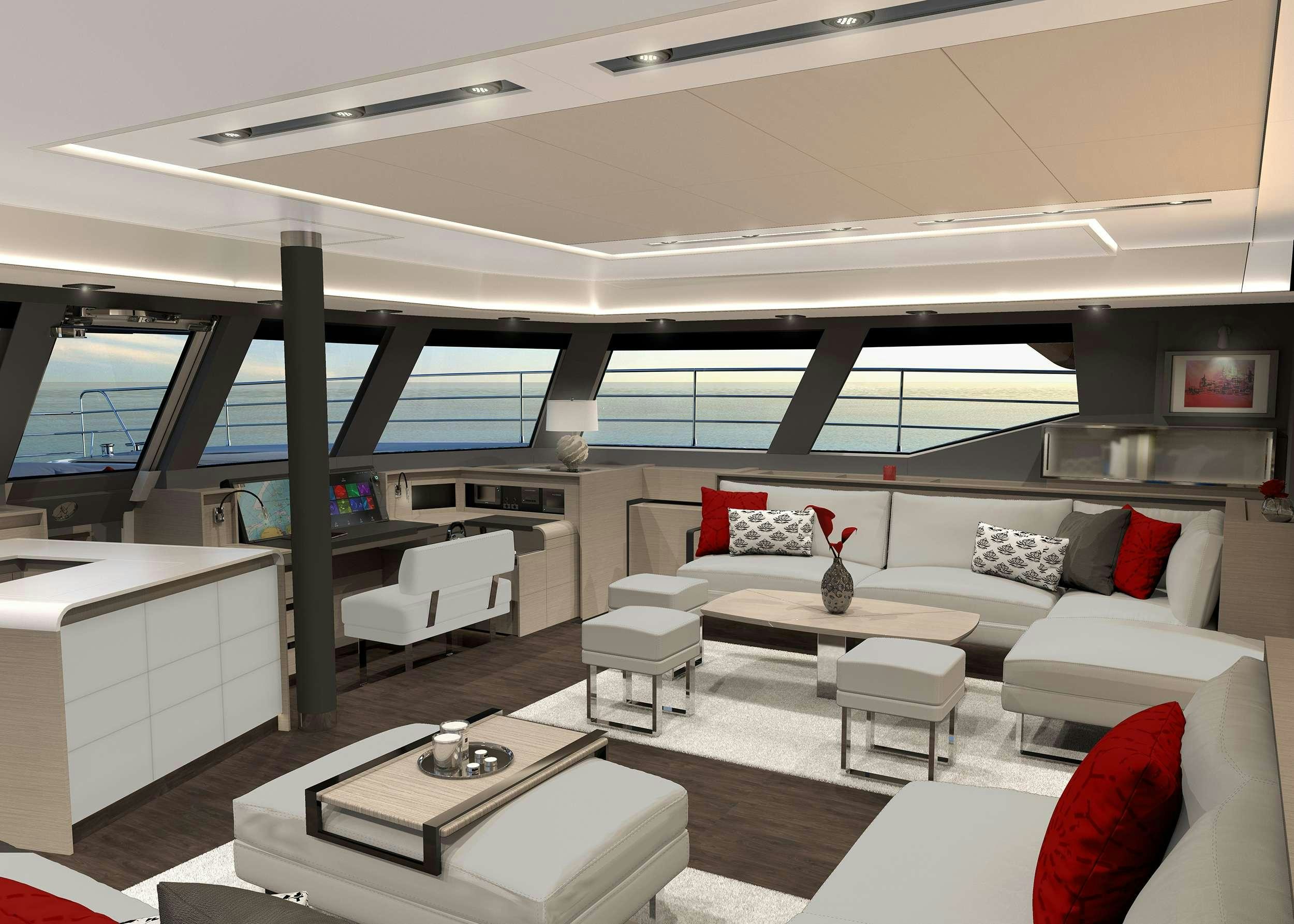 a room with a couch and a table aboard D2 Yacht for Charter