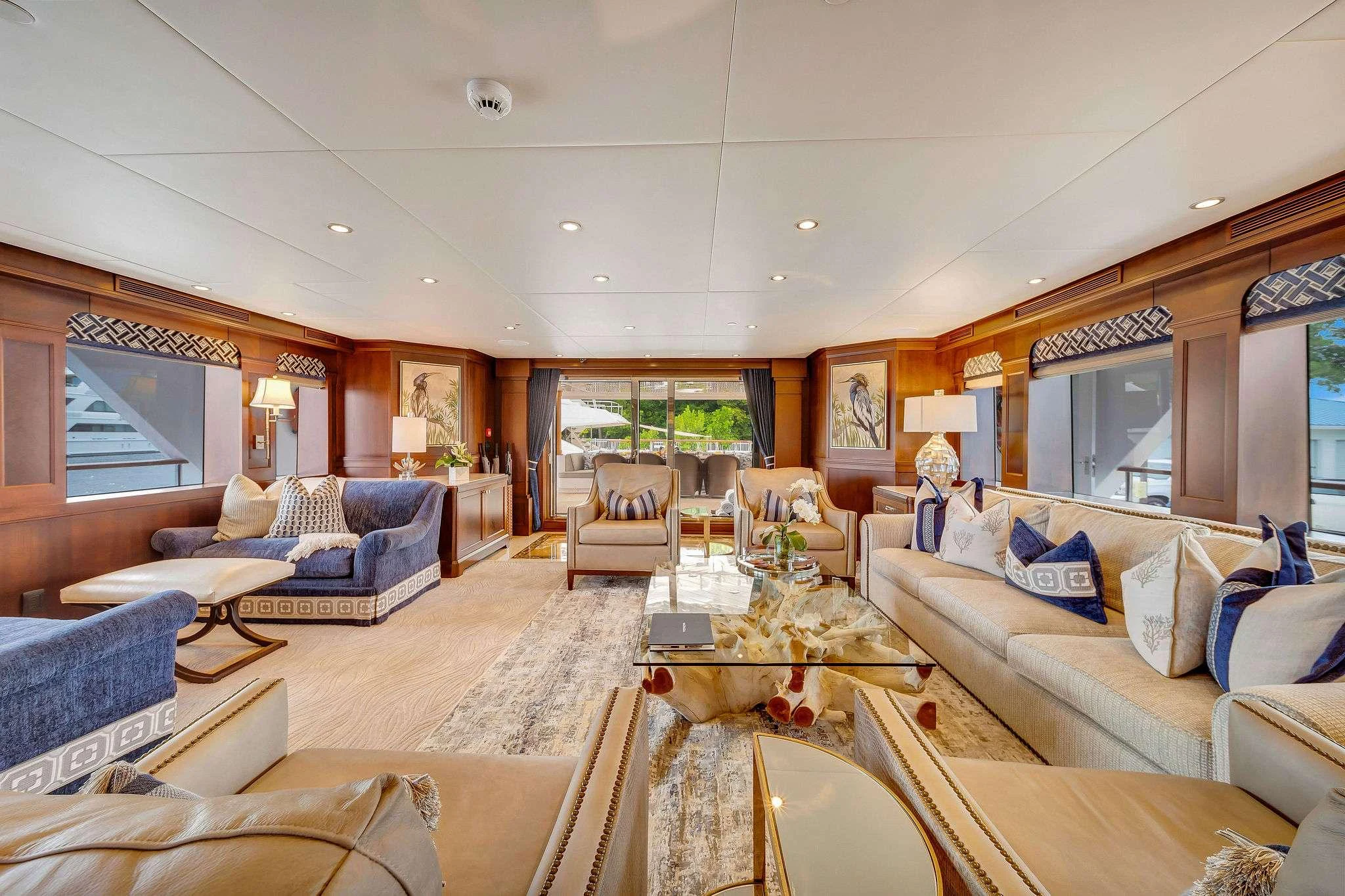 a living room with a large open window aboard VALHALLA Yacht for Charter