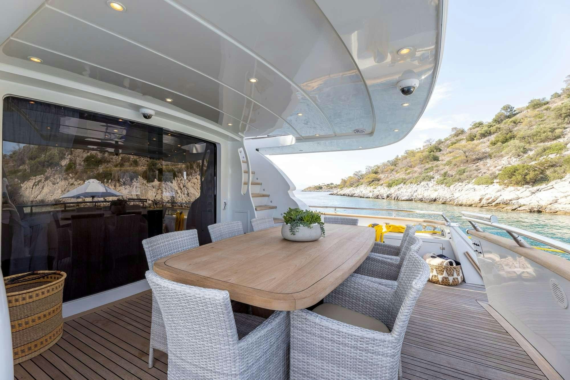 a table and chairs on a deck aboard COOKIE Yacht for Charter