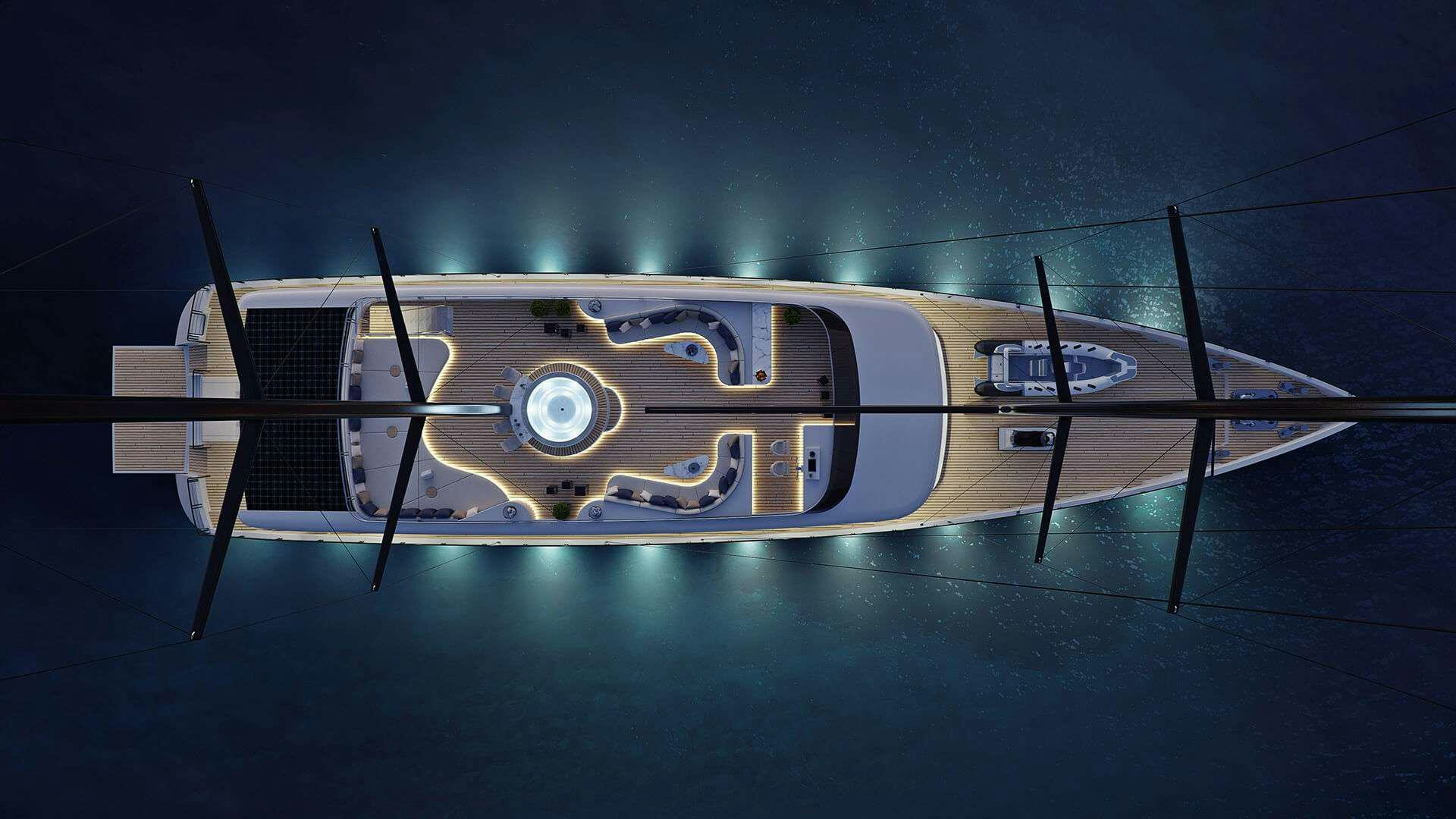 a space ship in the water aboard ADRI Yacht for Charter