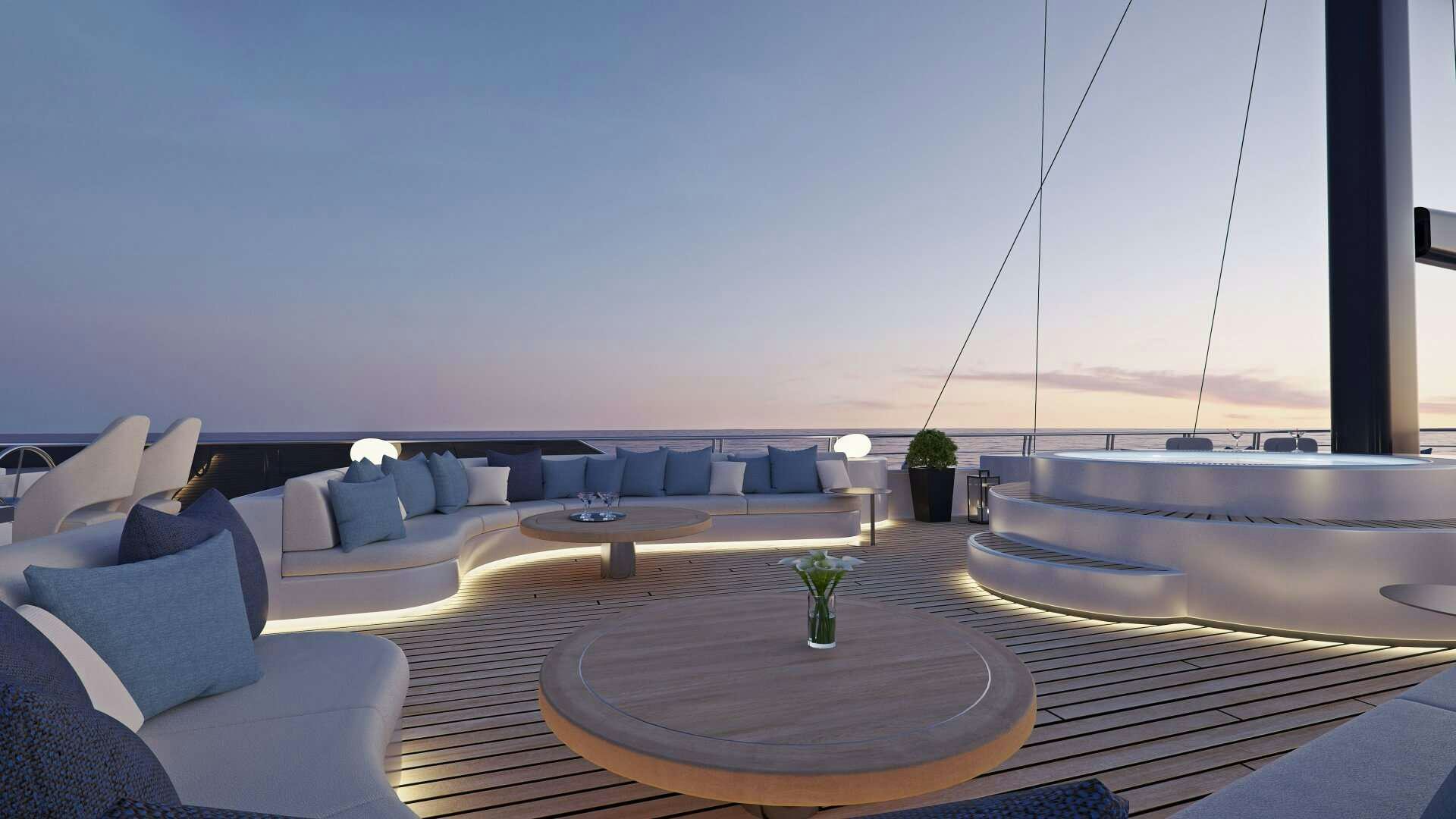 a living room with a large swimming pool aboard ADRI Yacht for Charter
