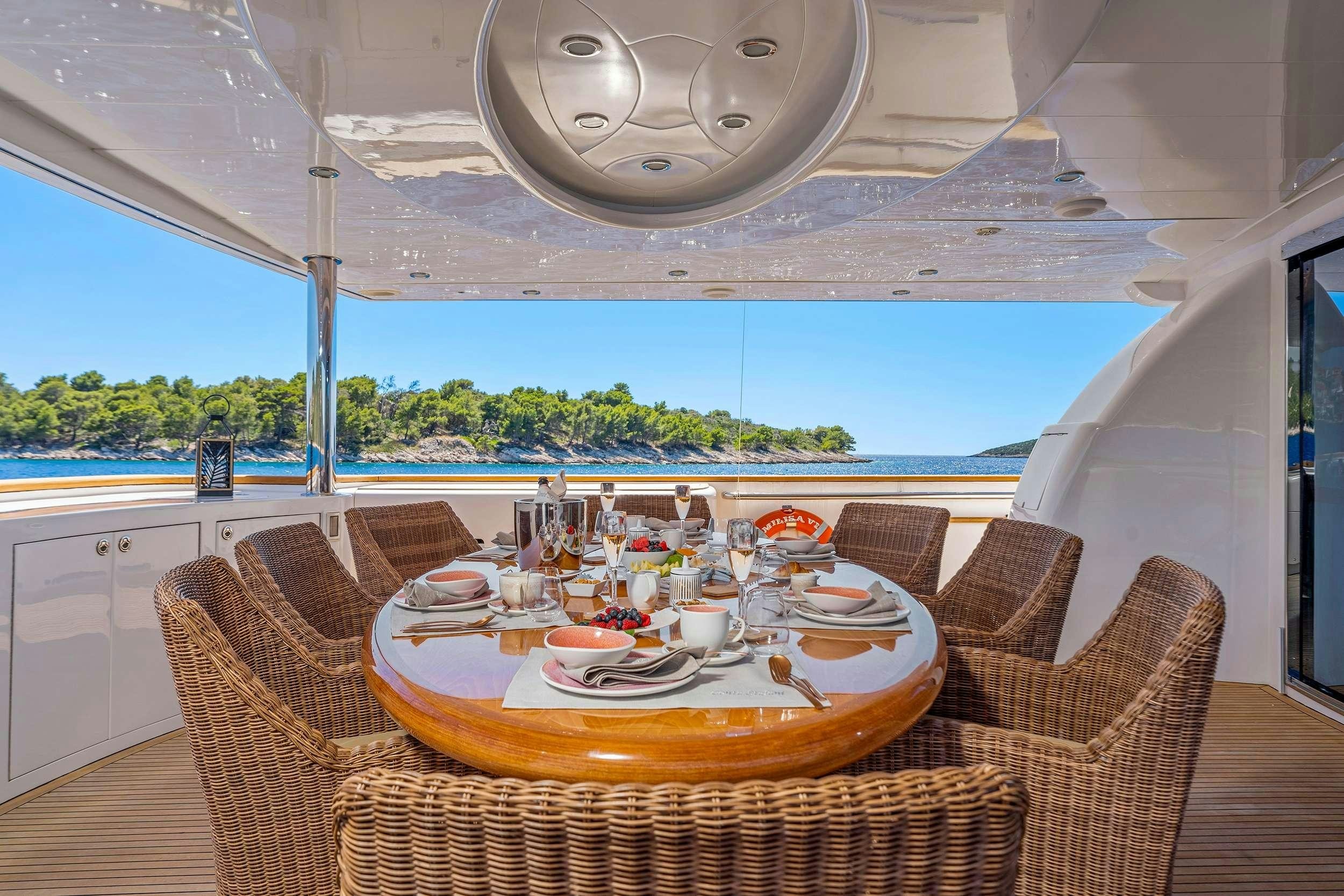 a table with food on it aboard CONTE STEFANI Yacht for Charter
