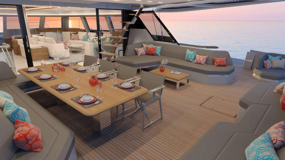 a living room with a couch and a table aboard SERENISSIMA III Yacht for Charter