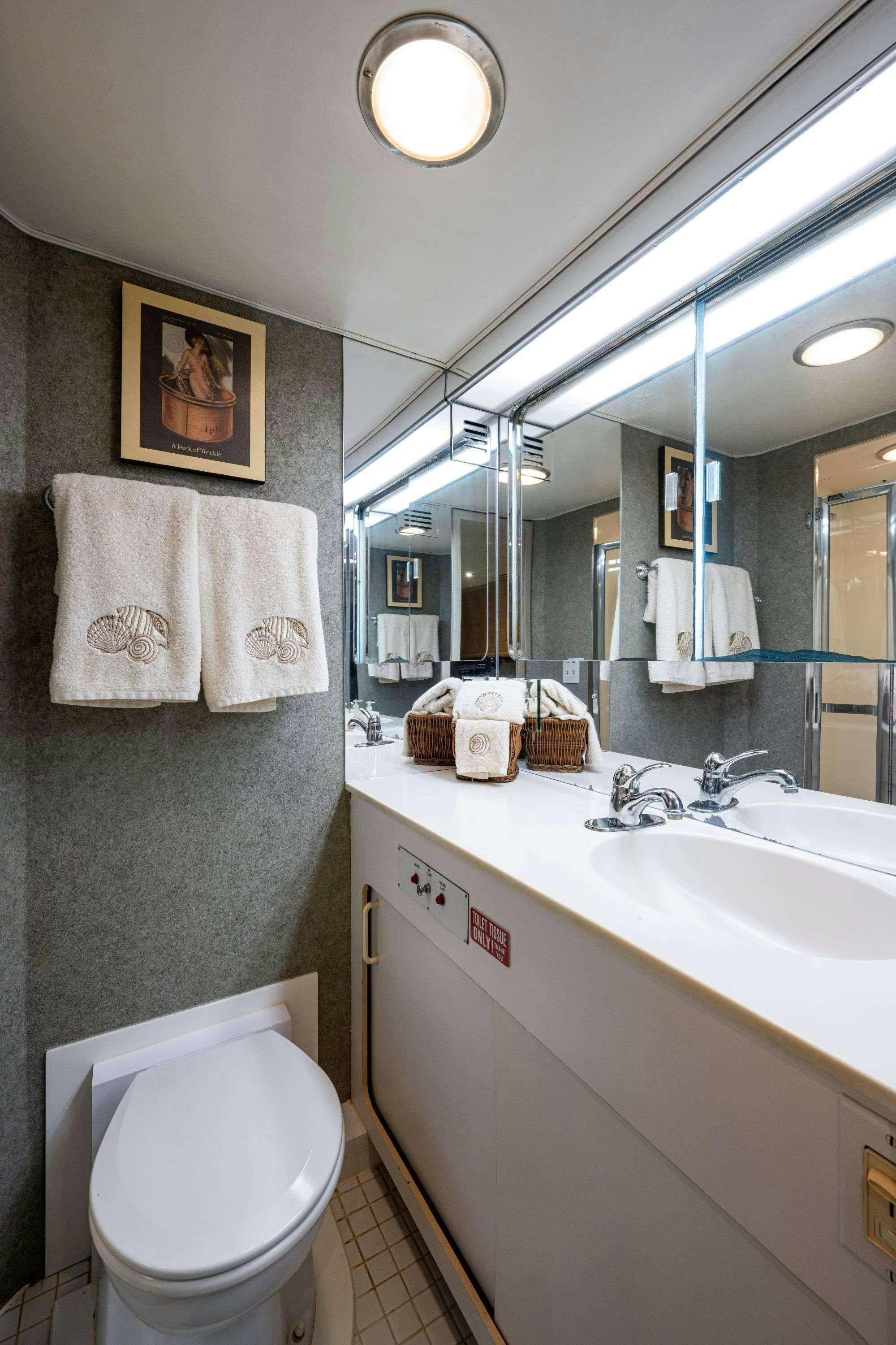 a bathroom with a sink and toilet aboard BANDIT Yacht for Charter