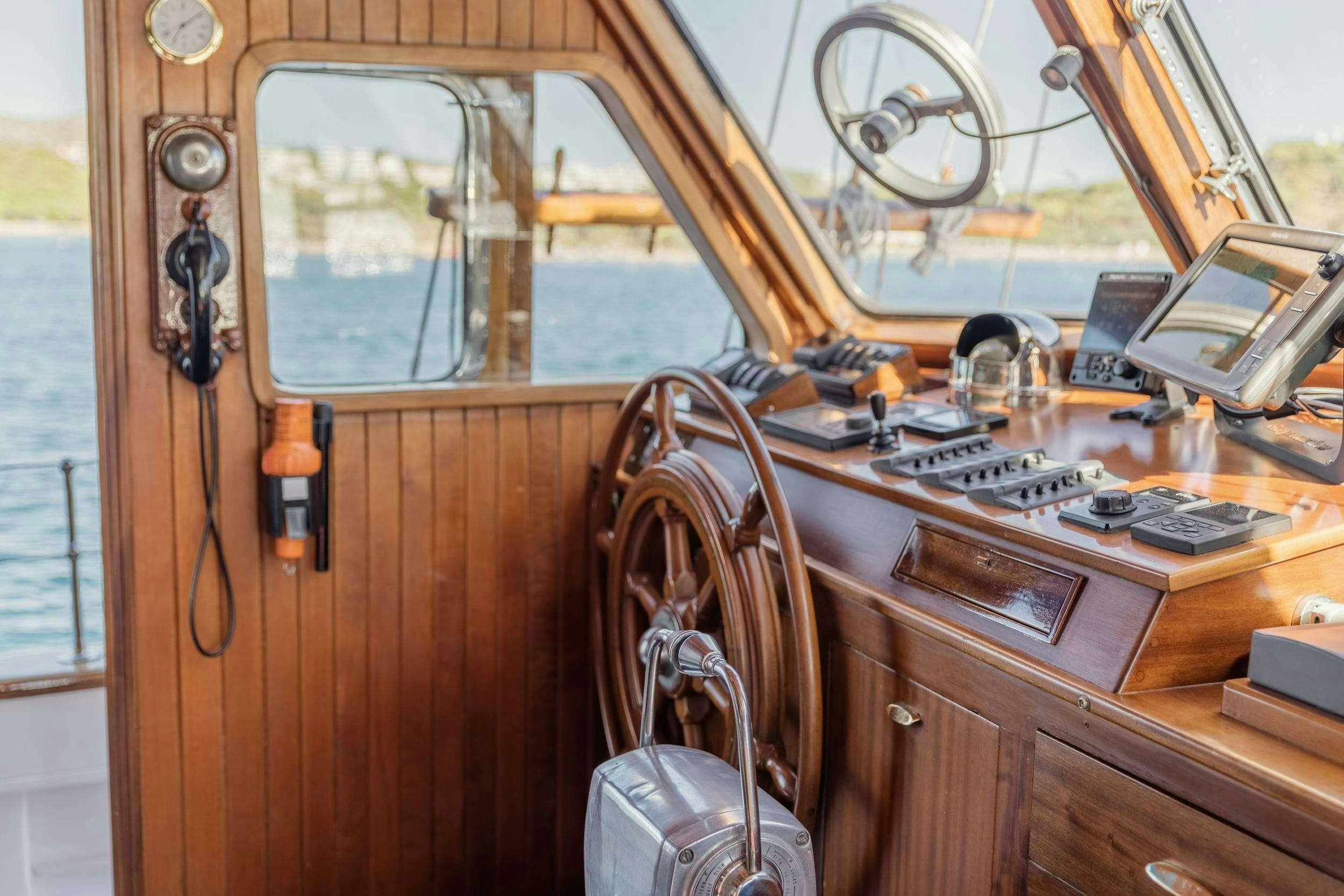 inside of a wooden boat aboard LITHI Yacht for Charter