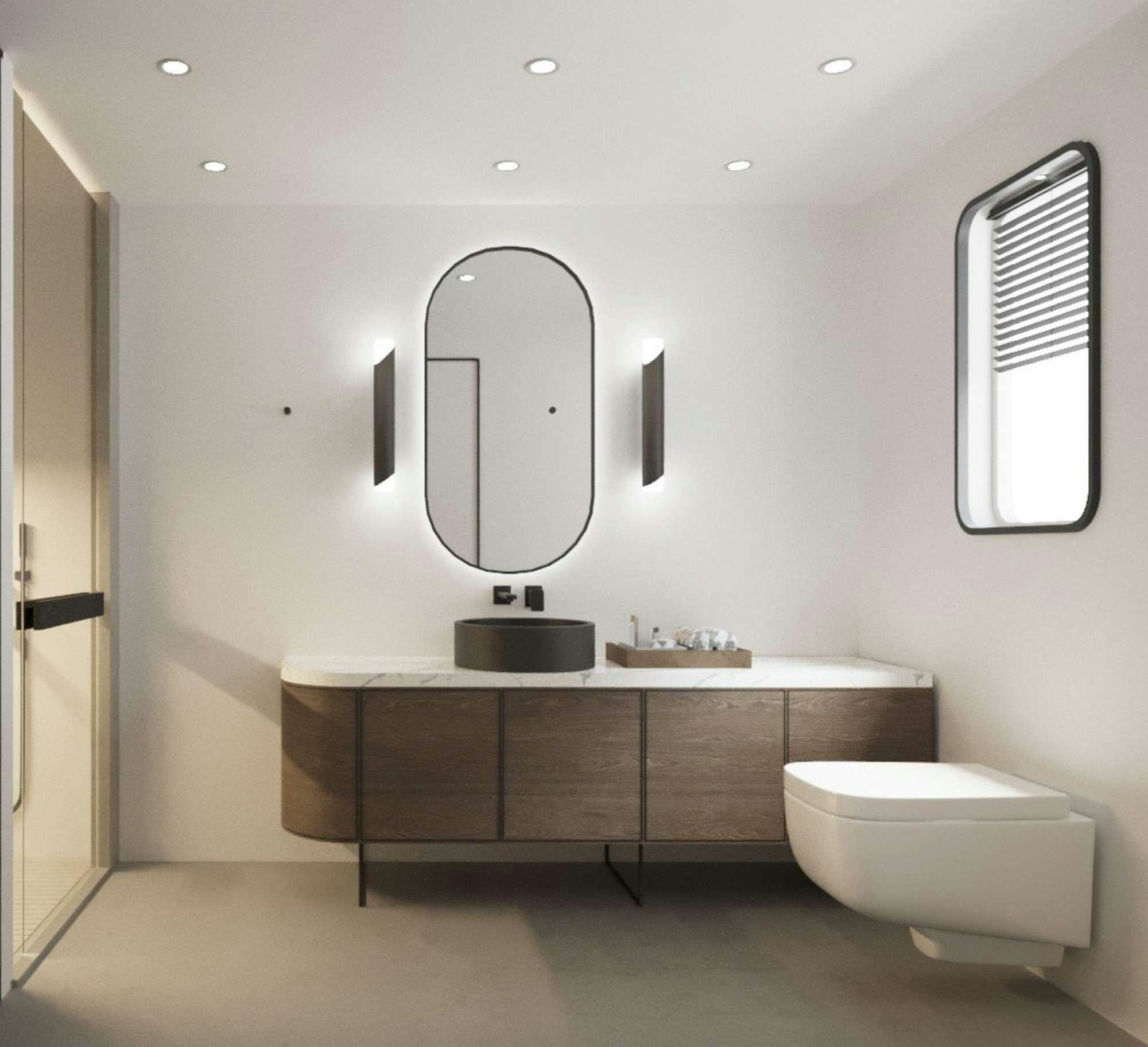 a bathroom with a large mirror aboard DE LOVE Yacht for Charter