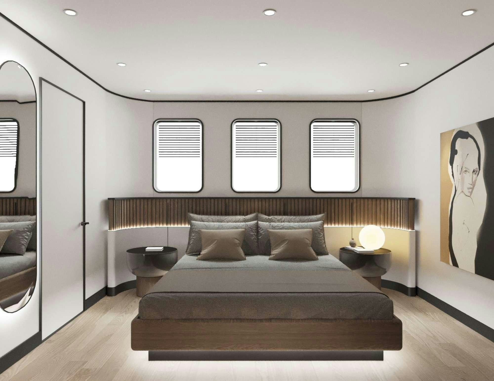 a bed in a room aboard DE LOVE Yacht for Charter