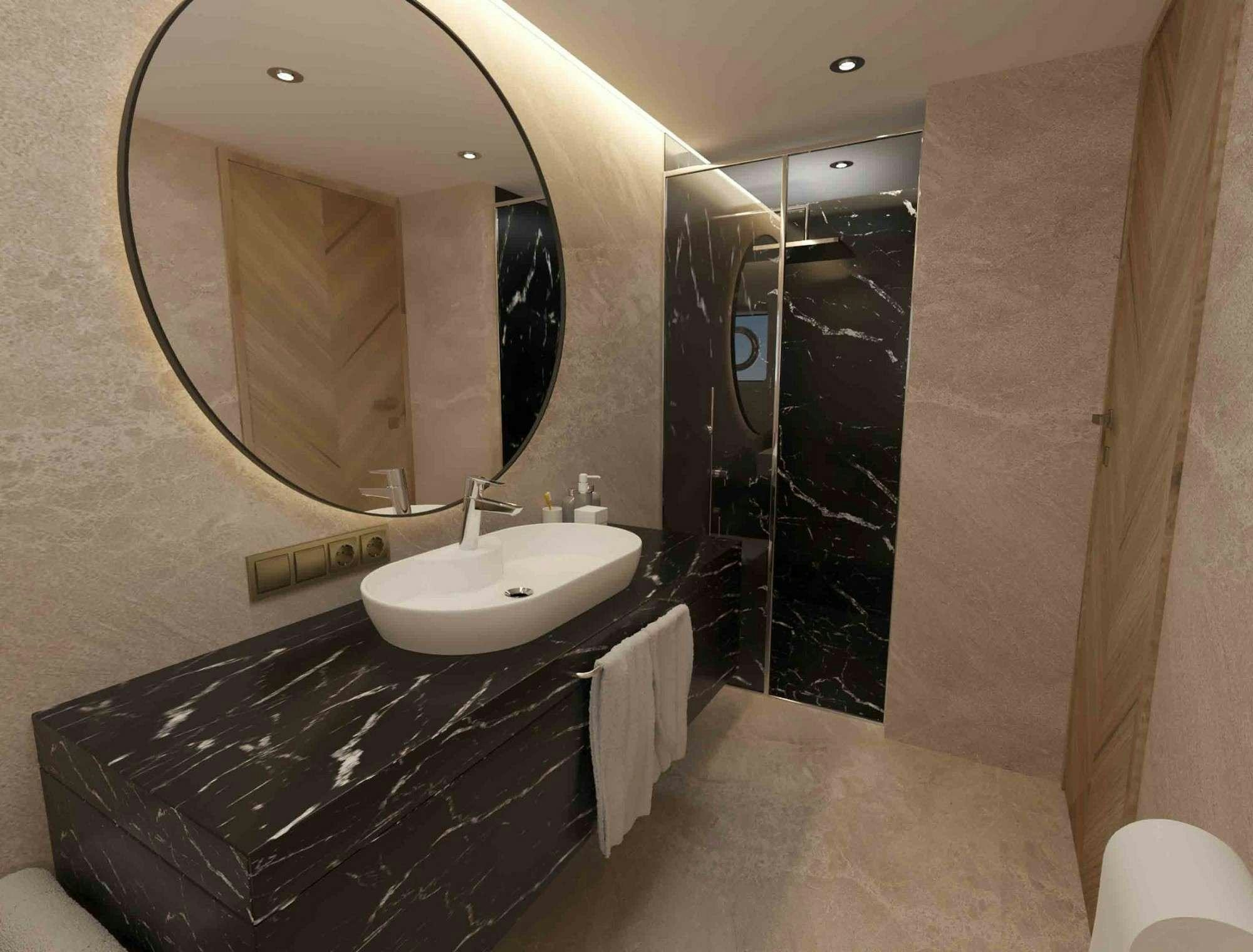 a bathroom with a large mirror aboard KING OF THE SEA Yacht for Charter
