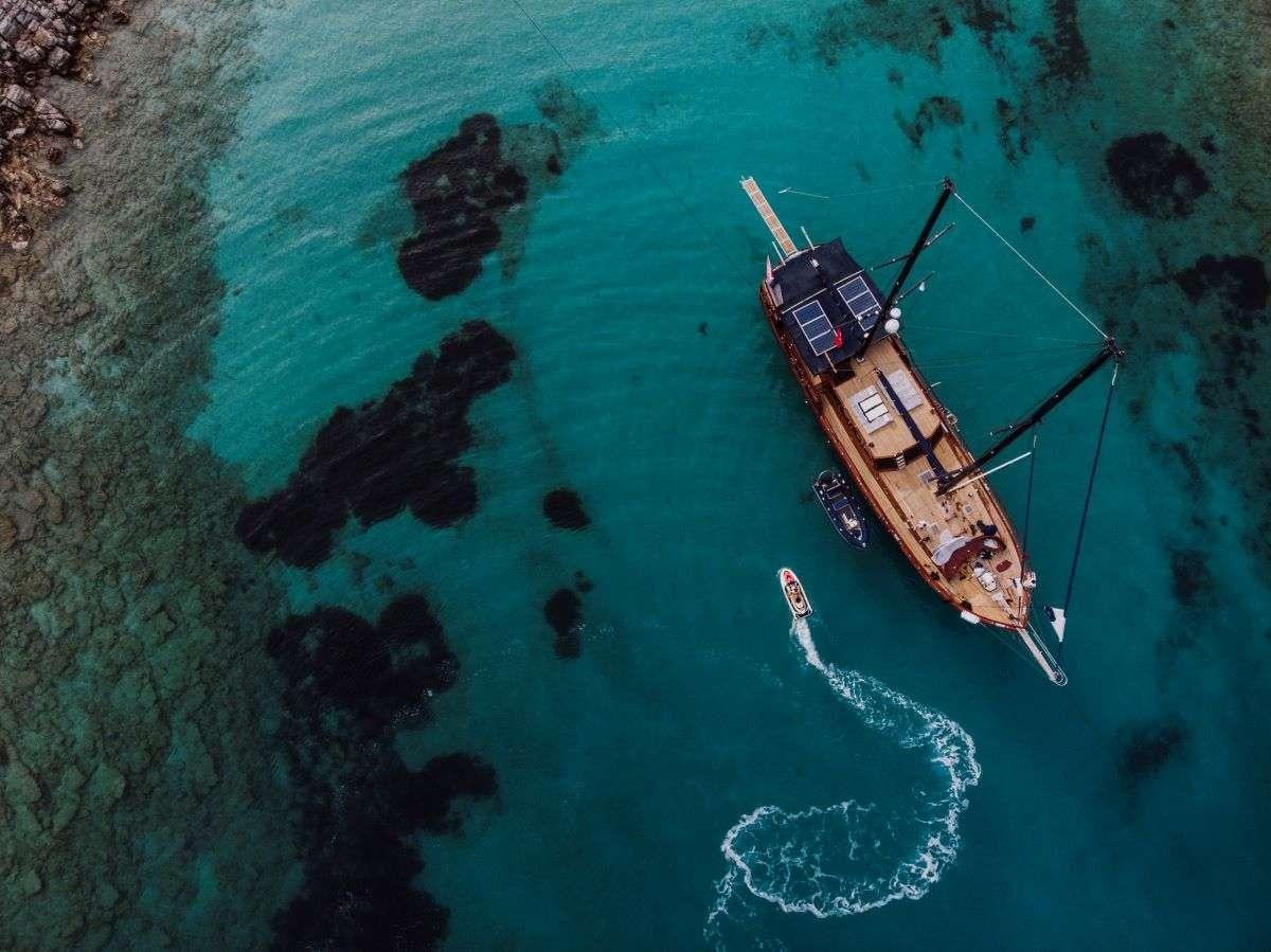 a helicopter flying over a body of water aboard CAPRICORN ONE Yacht for Charter