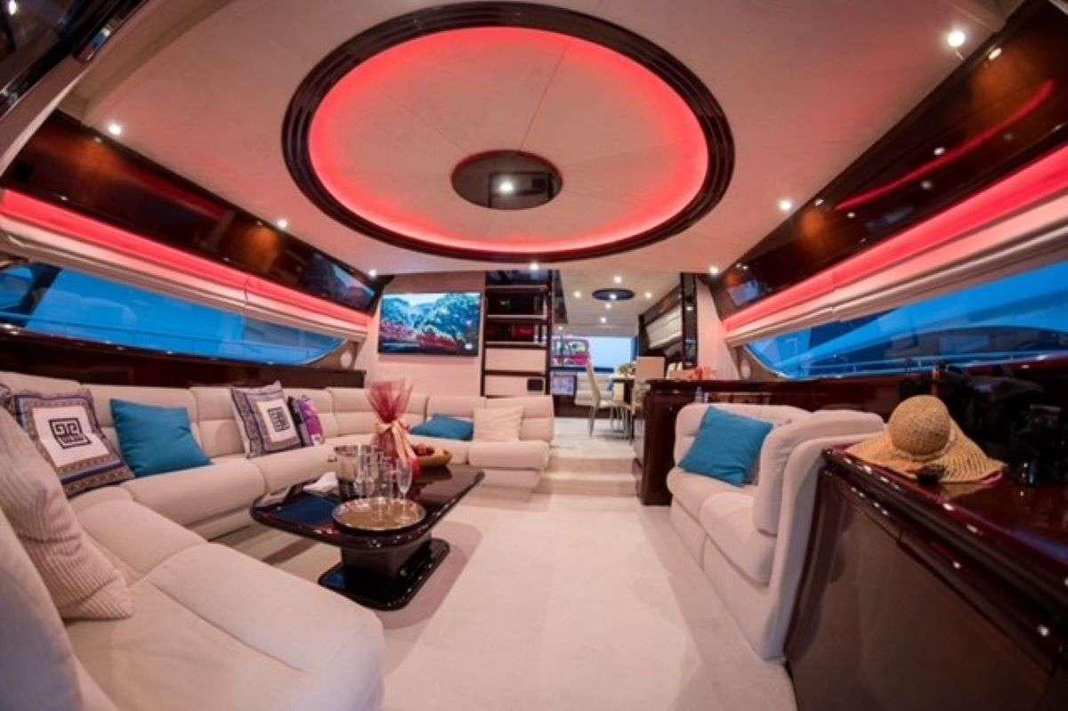 inside of a train aboard HASARD Yacht for Charter