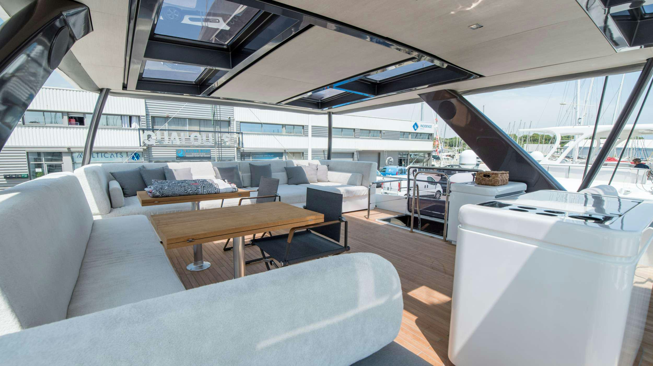 inside of a car aboard CAT TUA Yacht for Charter