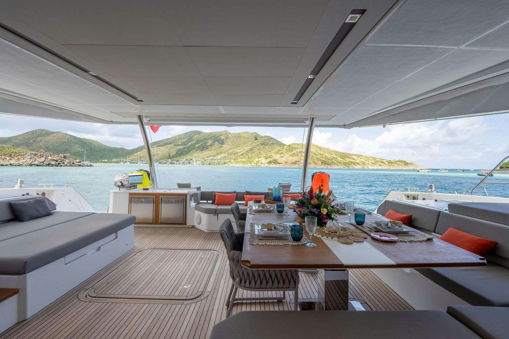 a boat on the water aboard LIQUID SKY Yacht for Charter