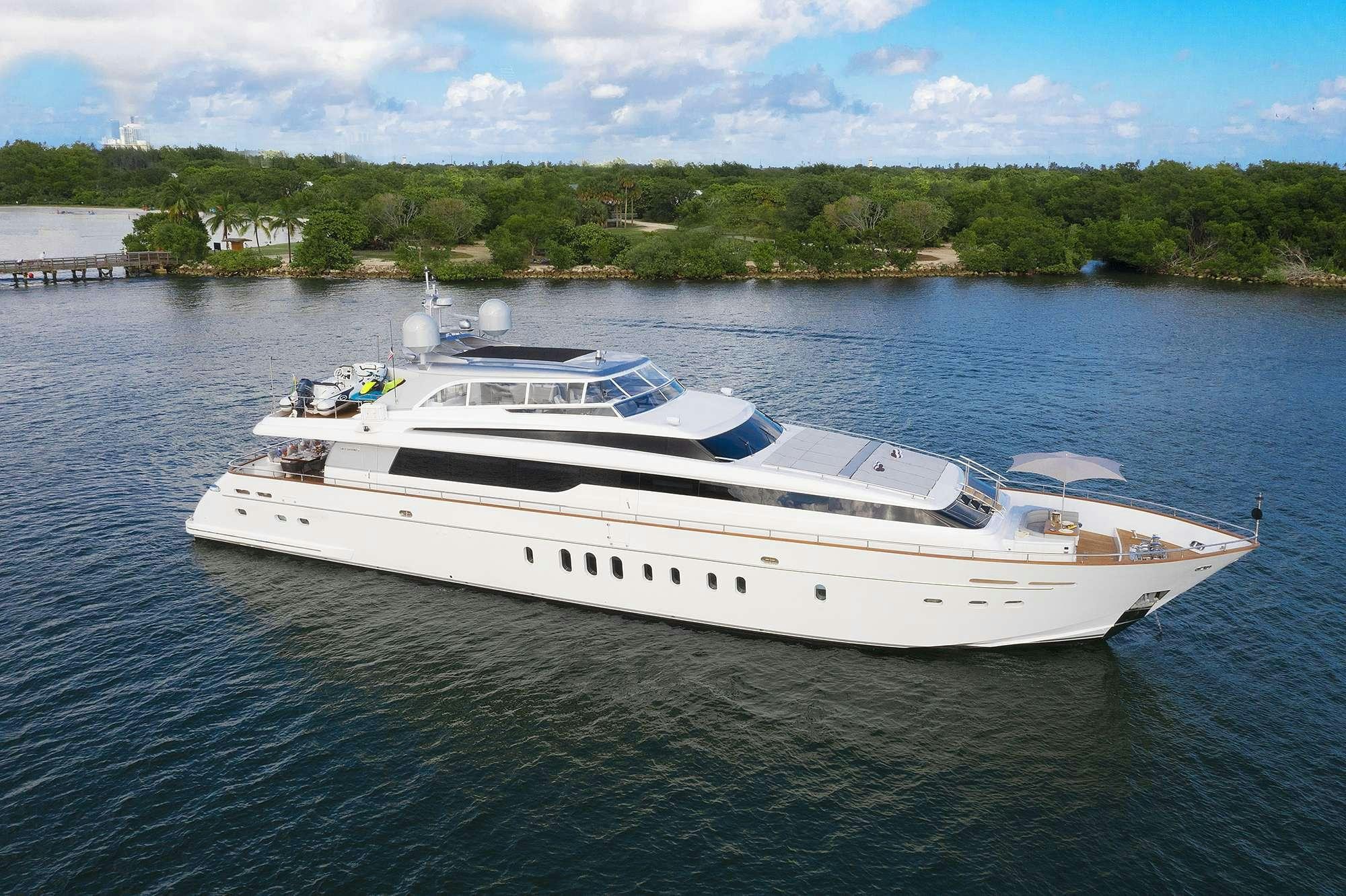 a white yacht on the water aboard DADDY Yacht for Charter